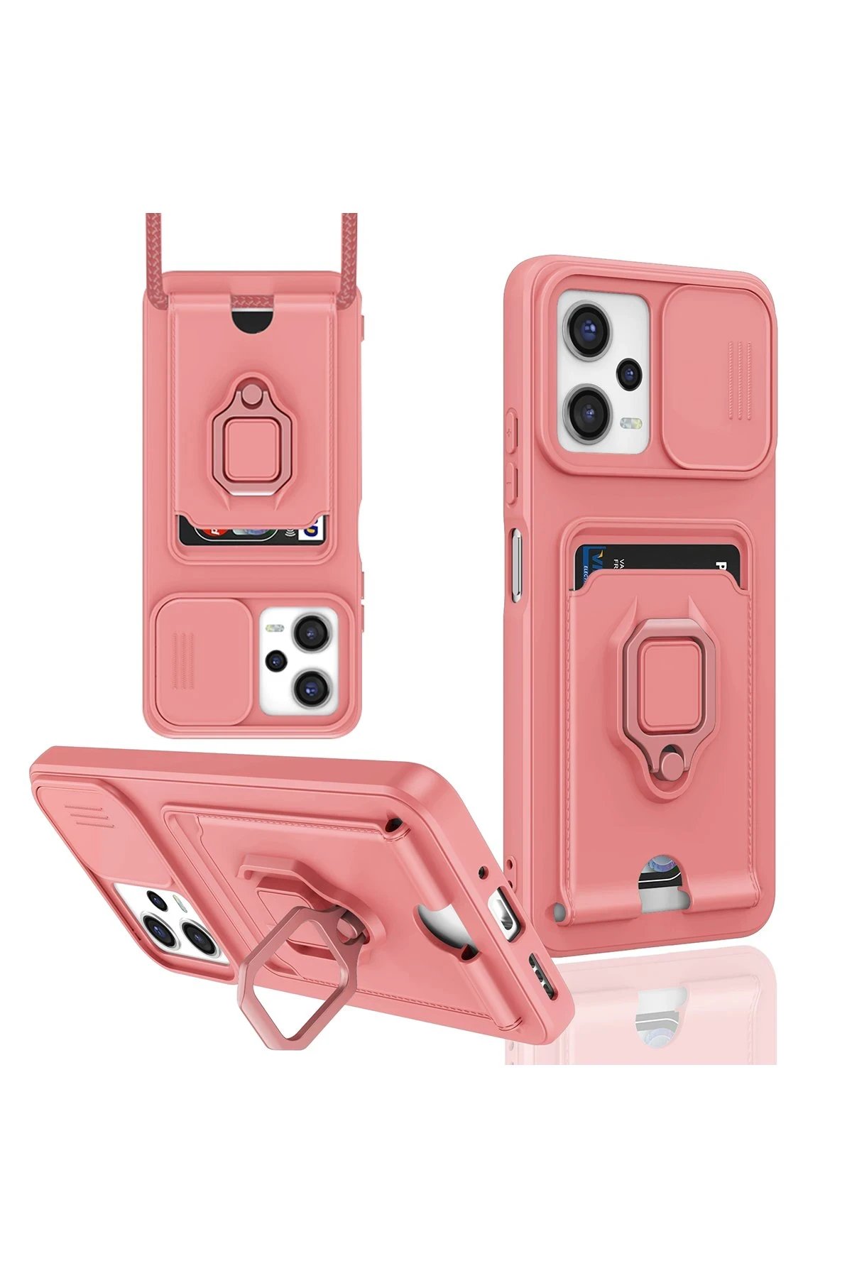 Newface Xiaomi Redmi Note 12 Pro 5G Kılıf Zuma Kartvizitli Yüzüklü Silikon - Pembe