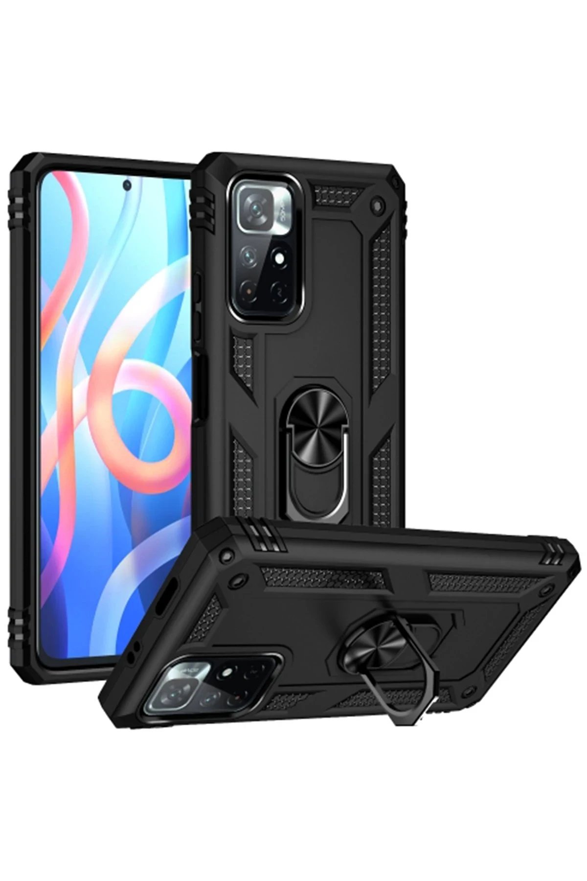 Newface Xiaomi Redmi Note 11T Kılıf Sofya Yüzüklü Silikon Kapak - Siyah