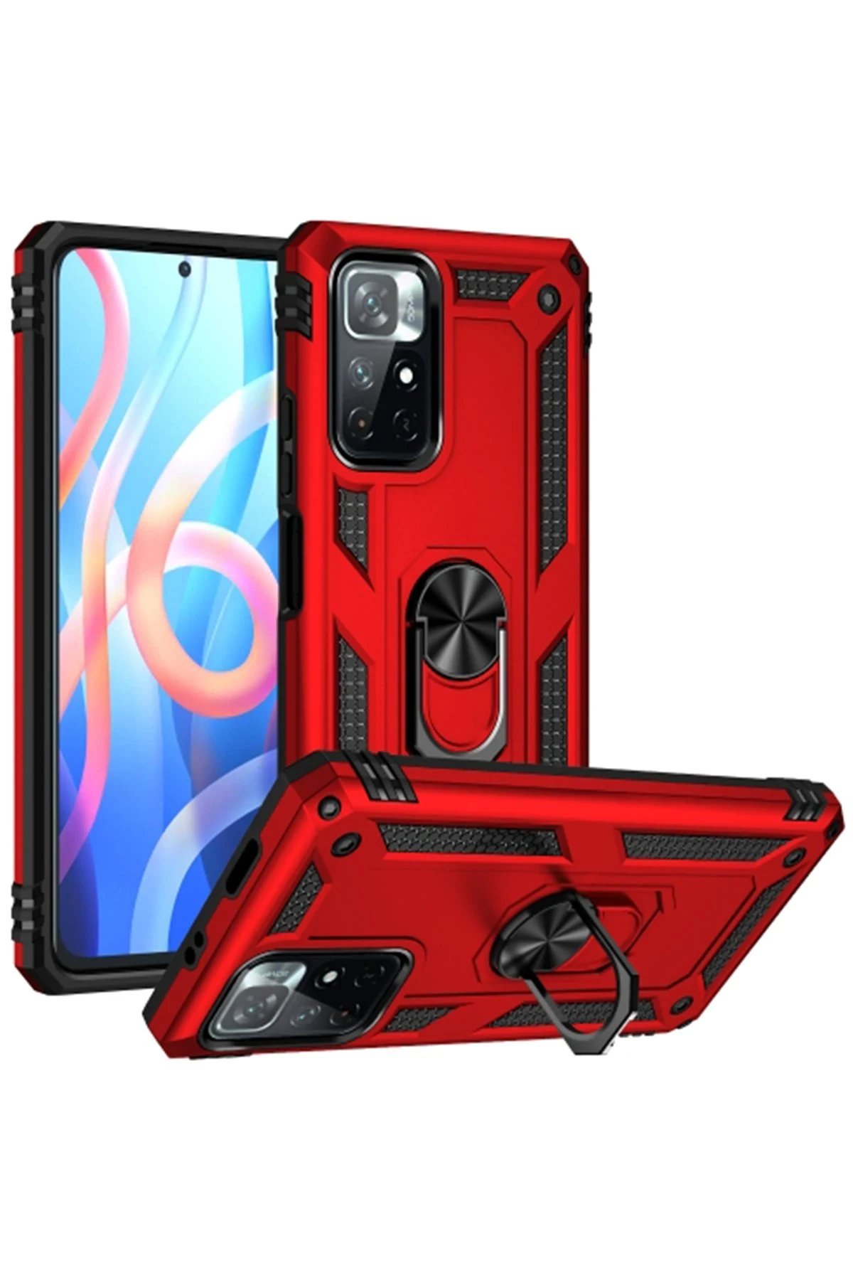 Newface Xiaomi Redmi Note 11T Kılıf Sofya Yüzüklü Silikon Kapak - Kırmızı