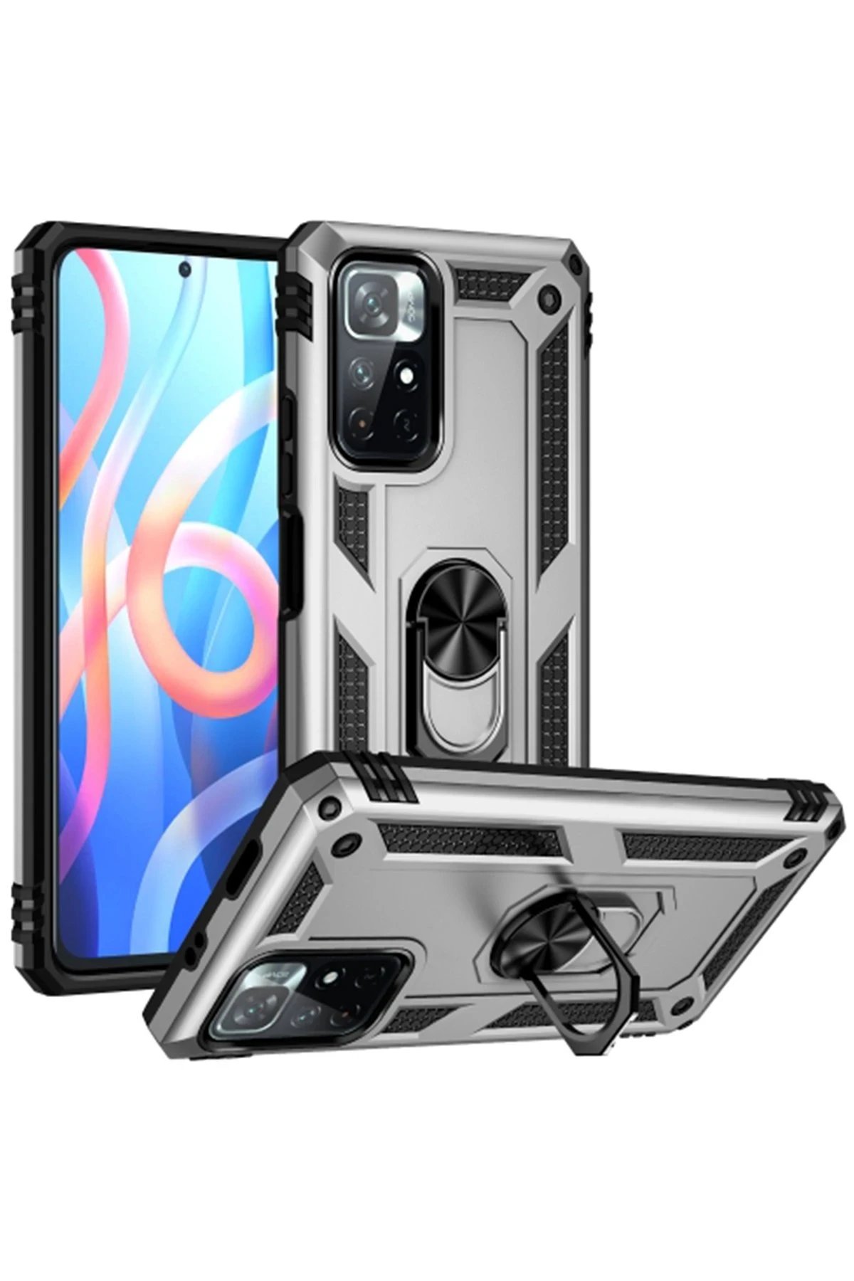 Newface Xiaomi Redmi Note 11T Kılıf Sofya Yüzüklü Silikon Kapak - Gümüş