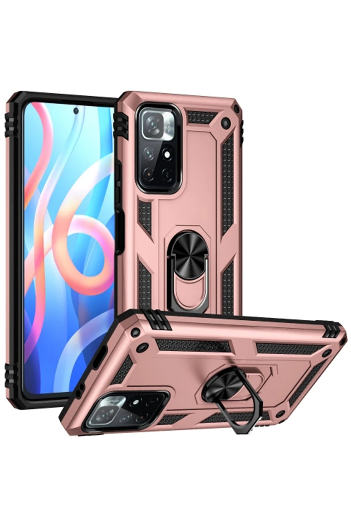 Newface Xiaomi Redmi Note 11T Kılıf Sofya Yüzüklü Silikon Kapak - Rose