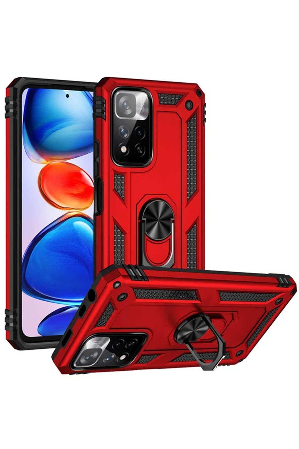 Newface Xiaomi Redmi Note 11 Pro Plus 5G Kılıf Sofya Yüzüklü Silikon Kapak - Kırmızı