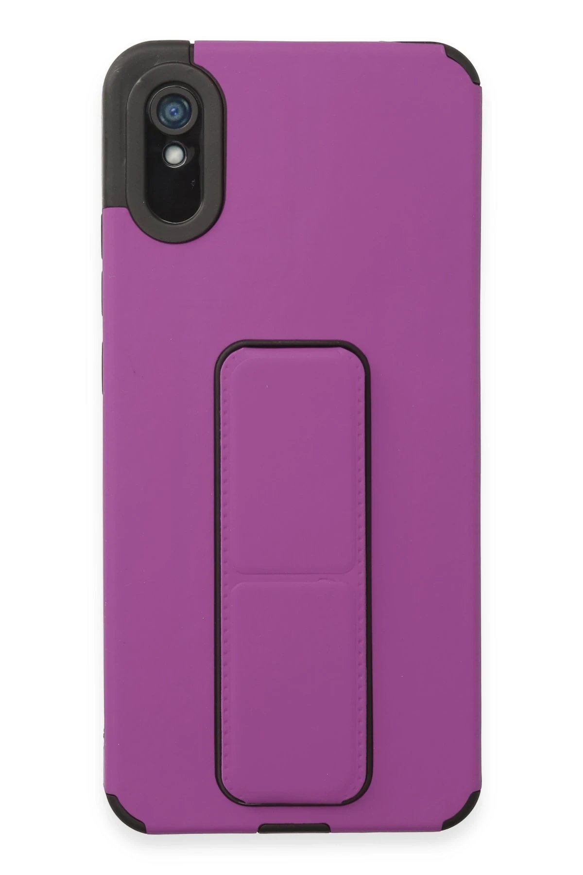 Newface Xiaomi Redmi 9A Kılıf Mega Standlı Silikon - Mor