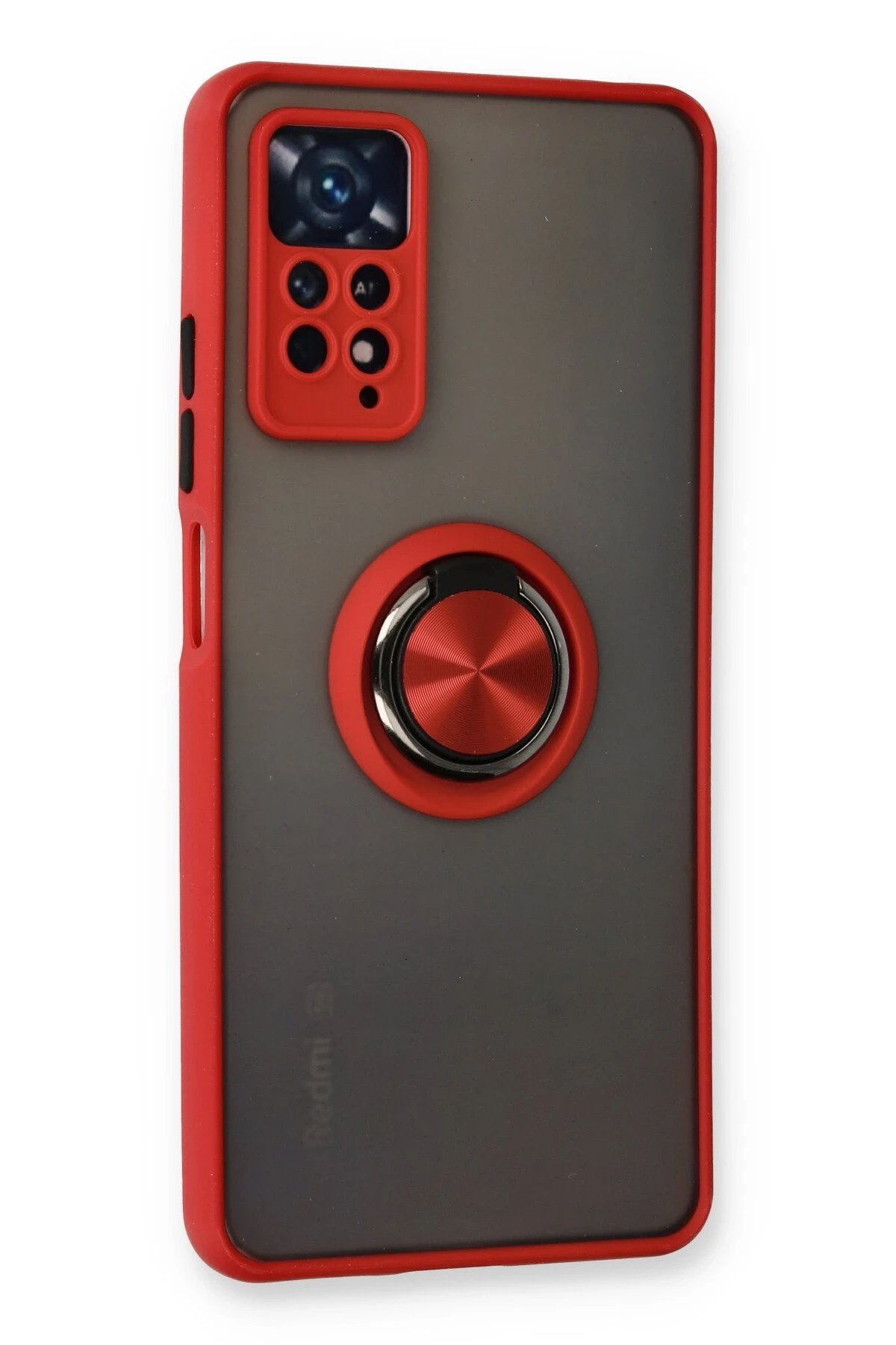 Newface Xiaomi Redmi Note 11 Pro Kılıf Montreal Yüzüklü Silikon Kapak - Kırmızı