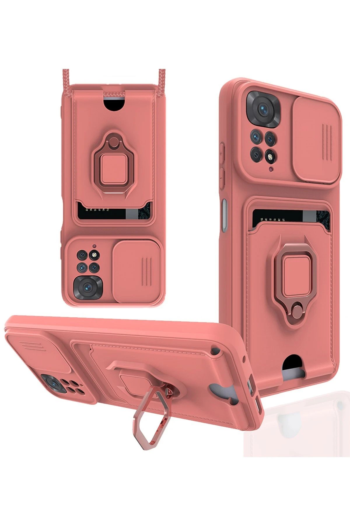 Newface Xiaomi Redmi Note 11 Kılıf Zuma Kartvizitli Yüzüklü Silikon - Pembe