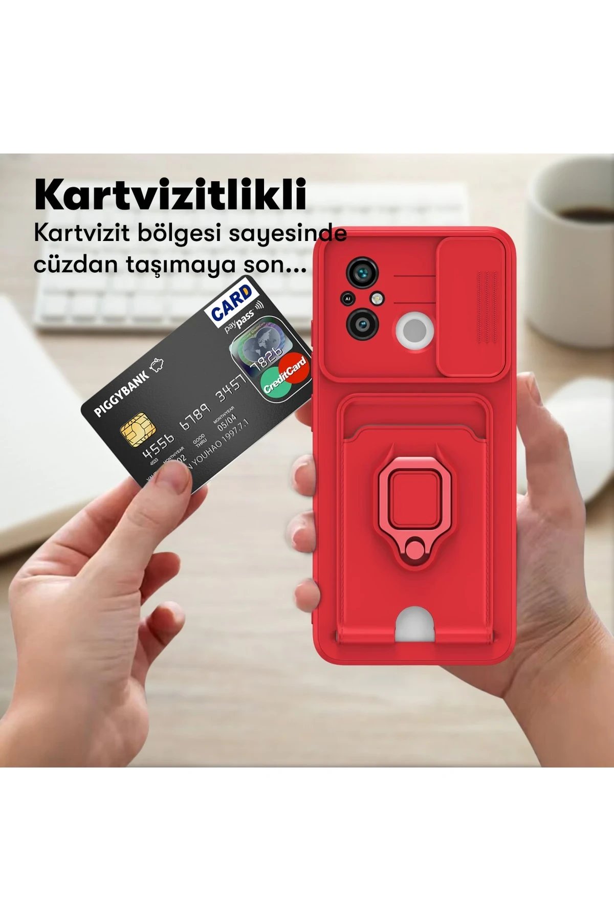 Newface Xiaomi Redmi 12C Kılıf Zuma Kartvizitli Yüzüklü Silikon - Siyah
