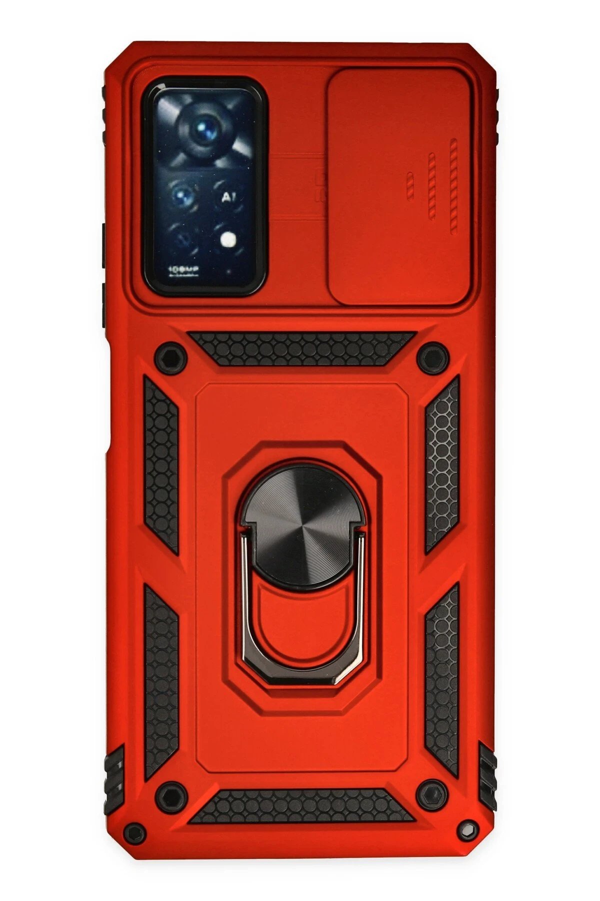 Newface Xiaomi Redmi Note 11 Pro Kılıf Pars Lens Yüzüklü Silikon - Kırmızı