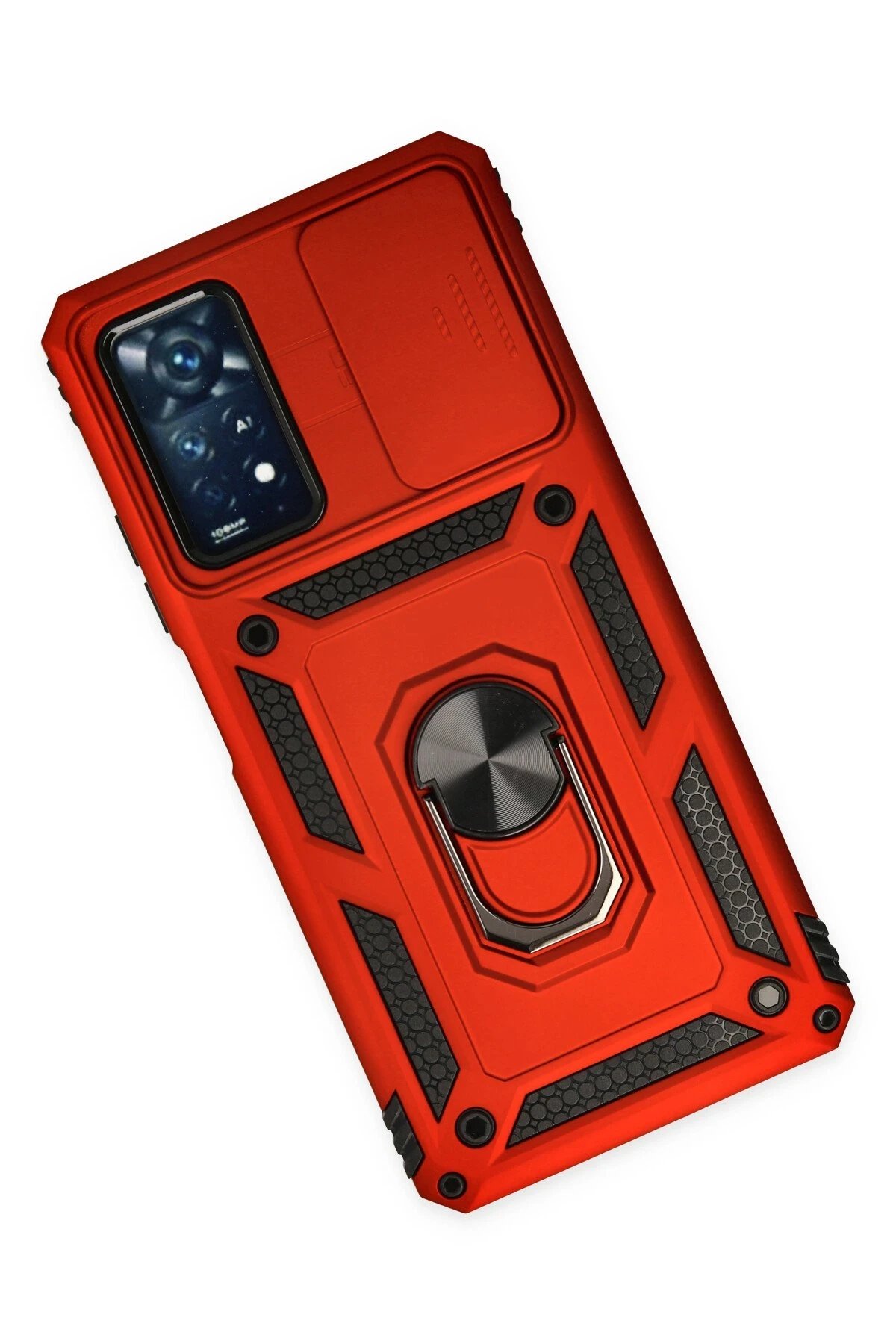 Newface Xiaomi Redmi Note 11 Pro Kılıf Pars Lens Yüzüklü Silikon - Kırmızı