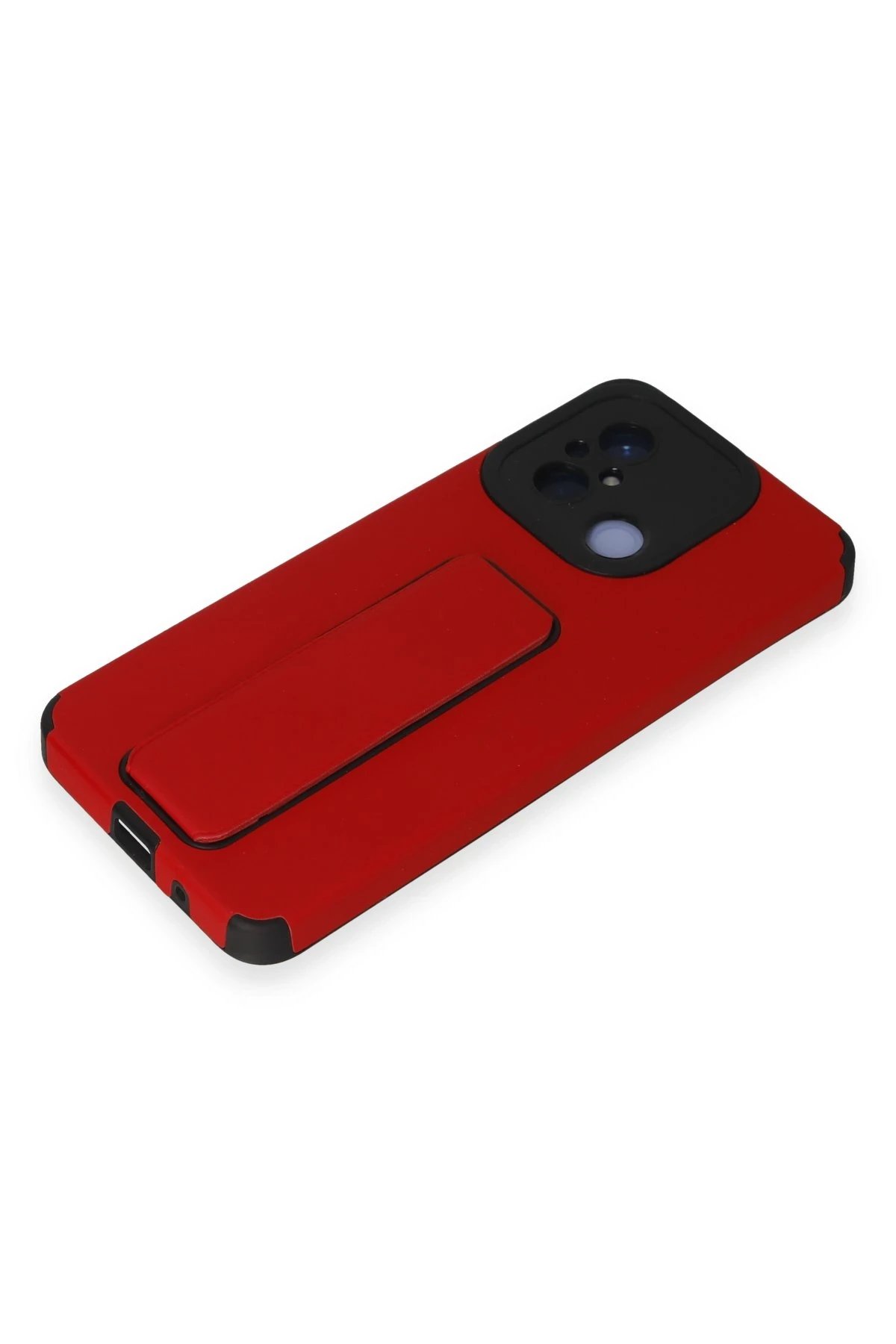 Newface Xiaomi Redmi 12C Kılıf Mega Standlı Silikon - Kırmızı