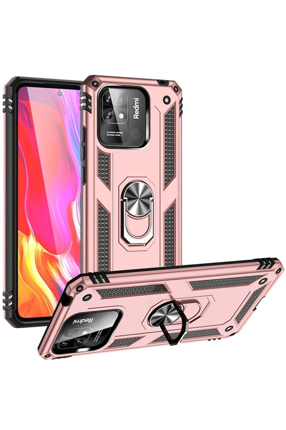 Newface Xiaomi Redmi 10C Kılıf Sofya Yüzüklü Silikon Kapak - Rose