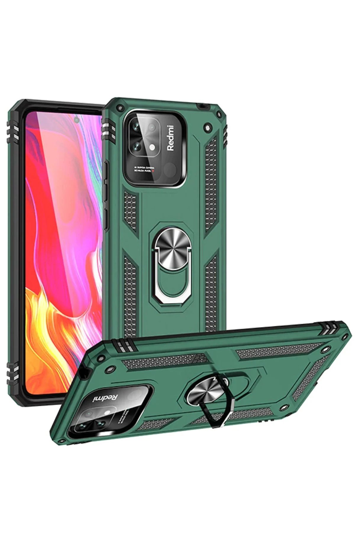 Newface Xiaomi Redmi 10C Kılıf Sofya Yüzüklü Silikon Kapak - Yeşil