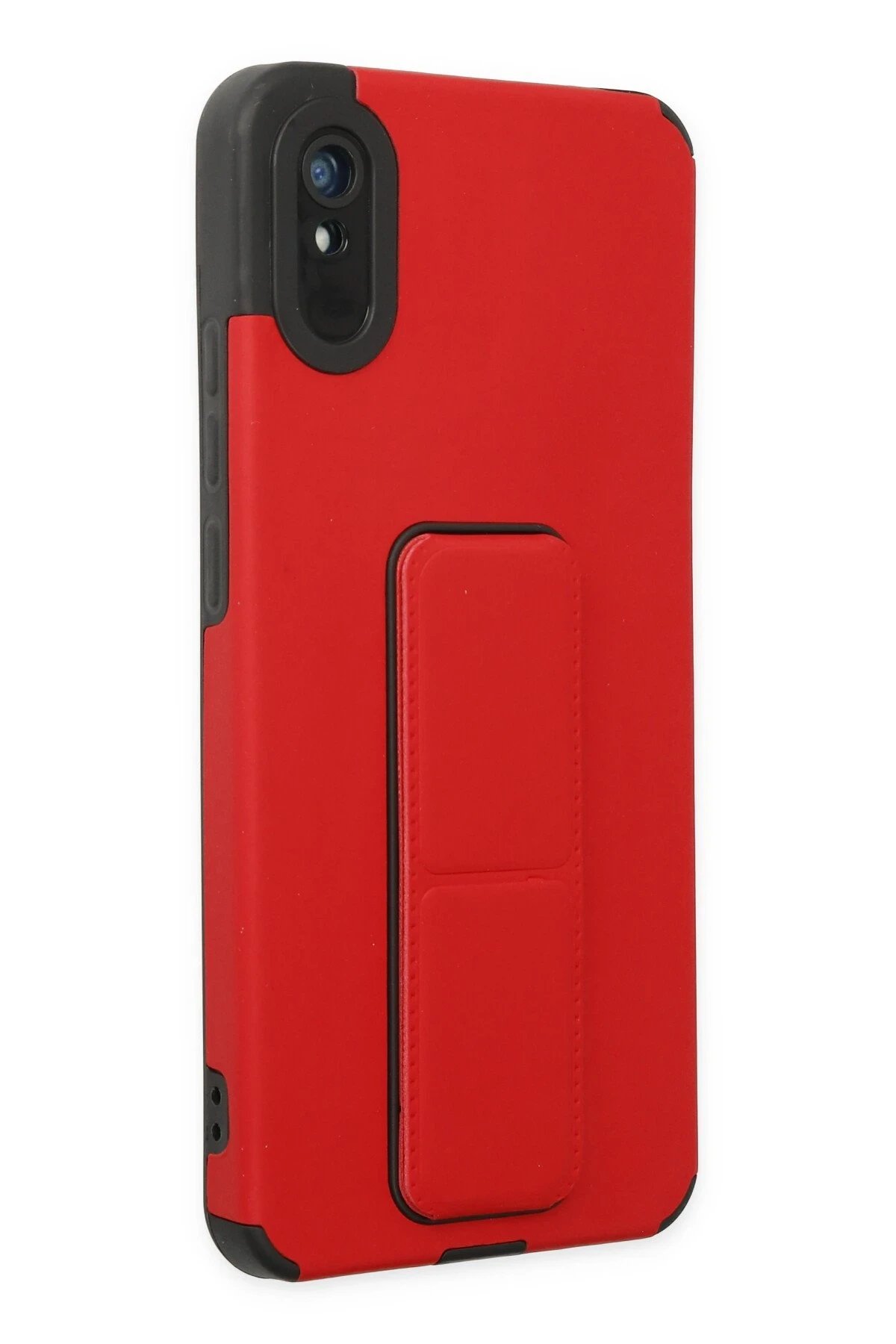 Newface Xiaomi Redmi 9A Kılıf Mega Standlı Silikon - Kırmızı