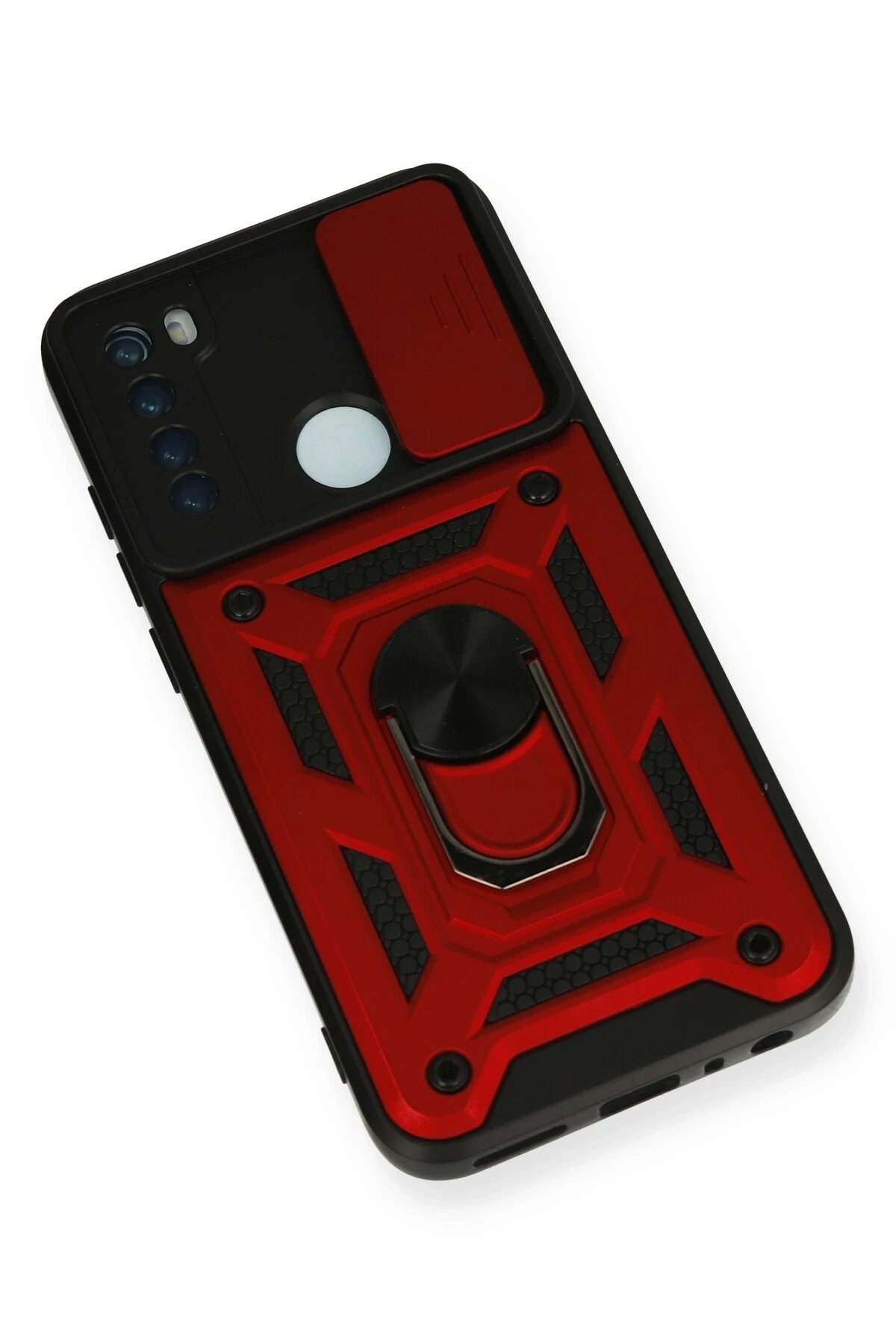 Newface Xiaomi Redmi Note 8 Kılıf Pars Lens Yüzüklü Silikon - Kırmızı