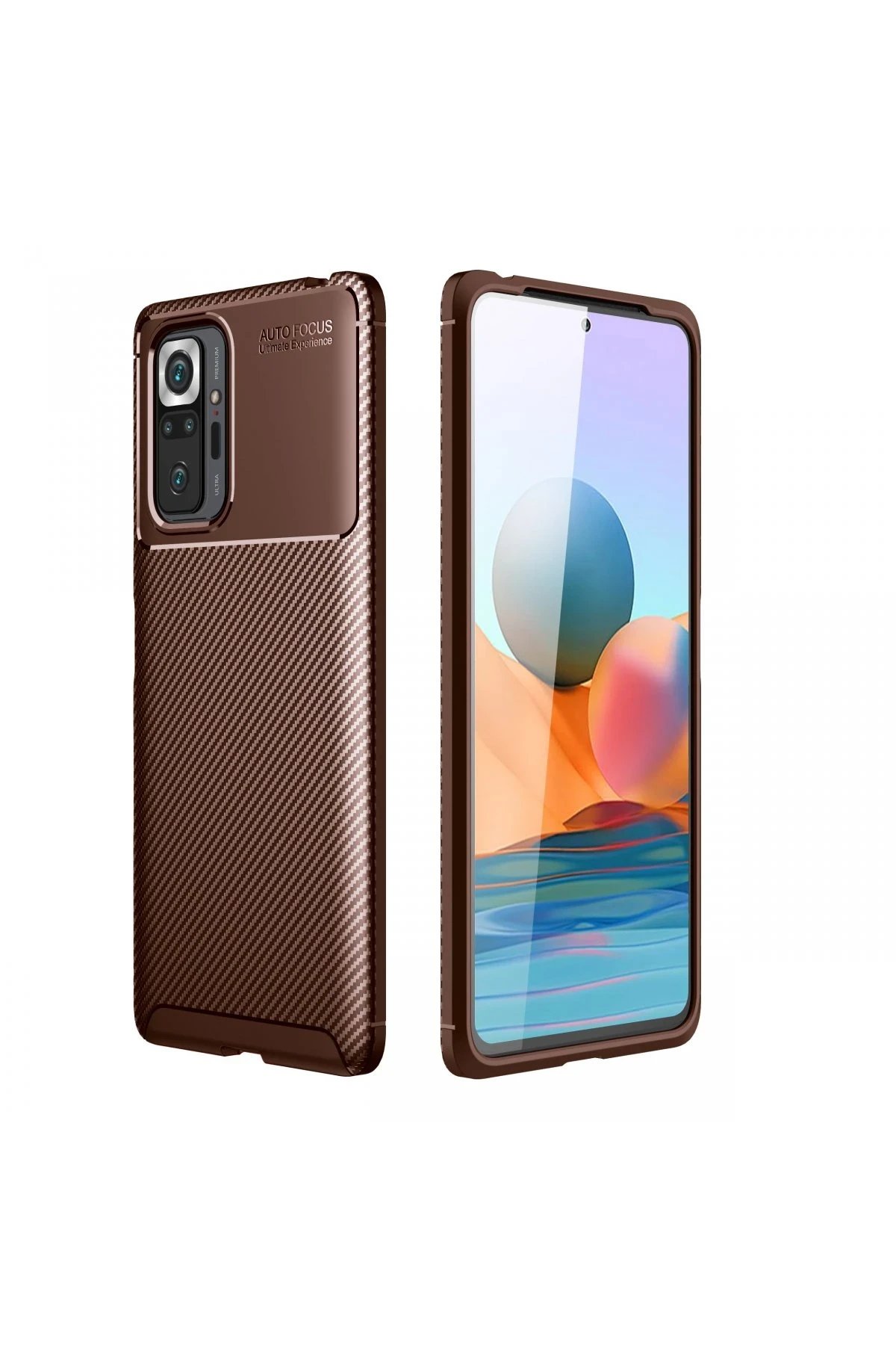 Newface Xiaomi Redmi Note 10 Pro Kılıf Auto Focus Karbon Kapak - Kahverengi