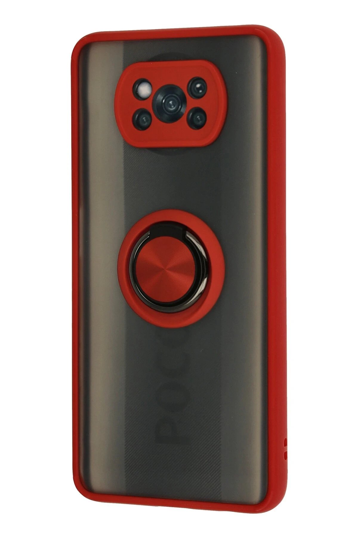 Newface Xiaomi Pocophone X3 Kılıf Montreal Yüzüklü Silikon Kapak - Kırmızı