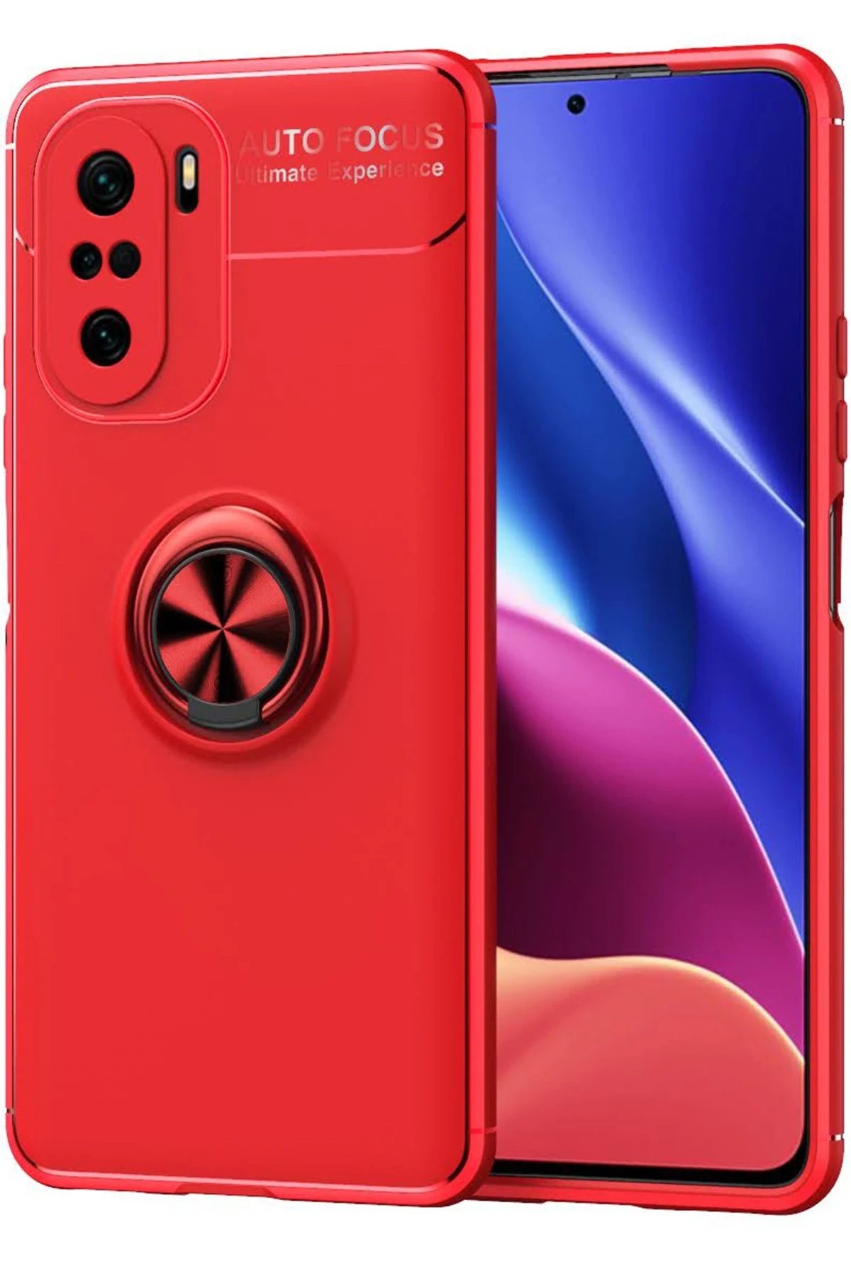Newface Xiaomi Poco F3 Kılıf Range Yüzüklü Silikon - Kırmızı