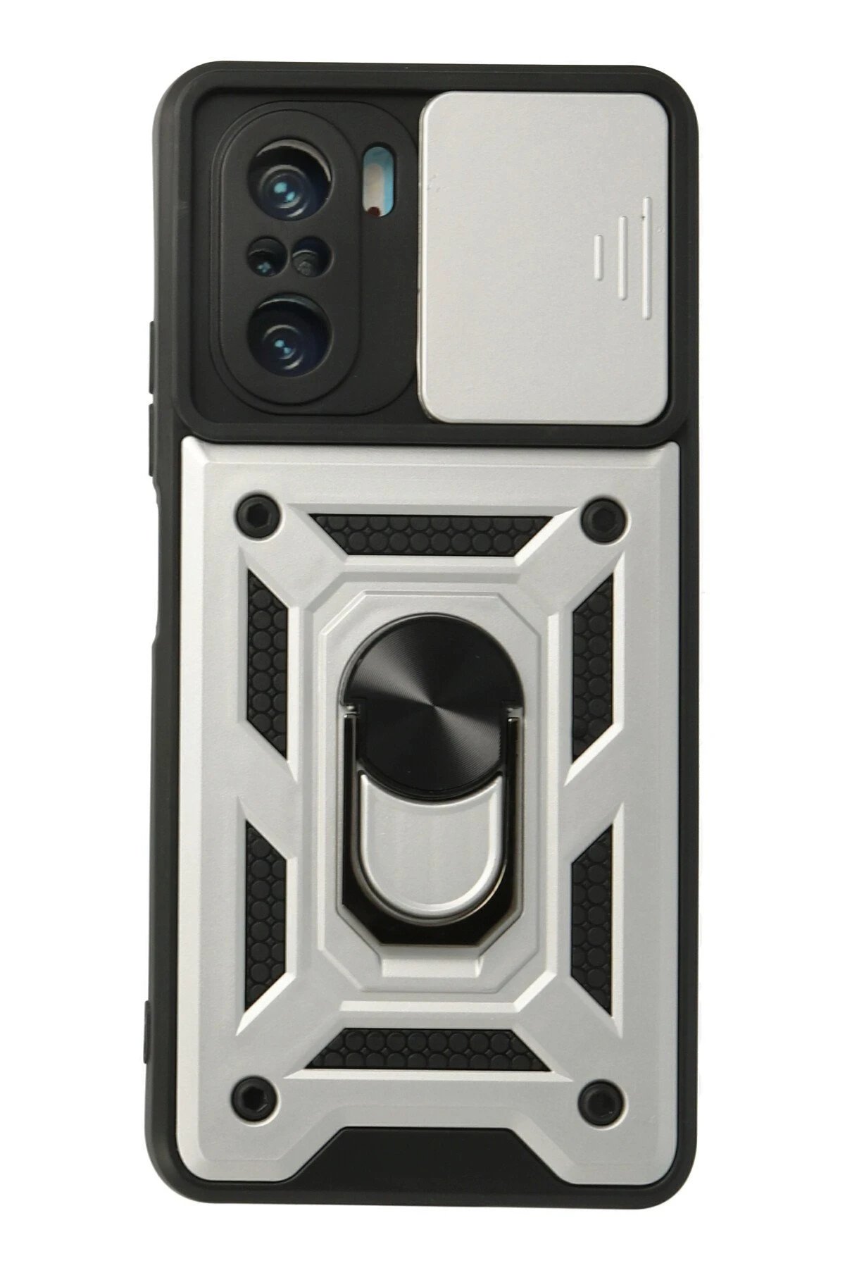 Newface Xiaomi Poco F3 Kılıf Pars Lens Yüzüklü Silikon - Gümüş