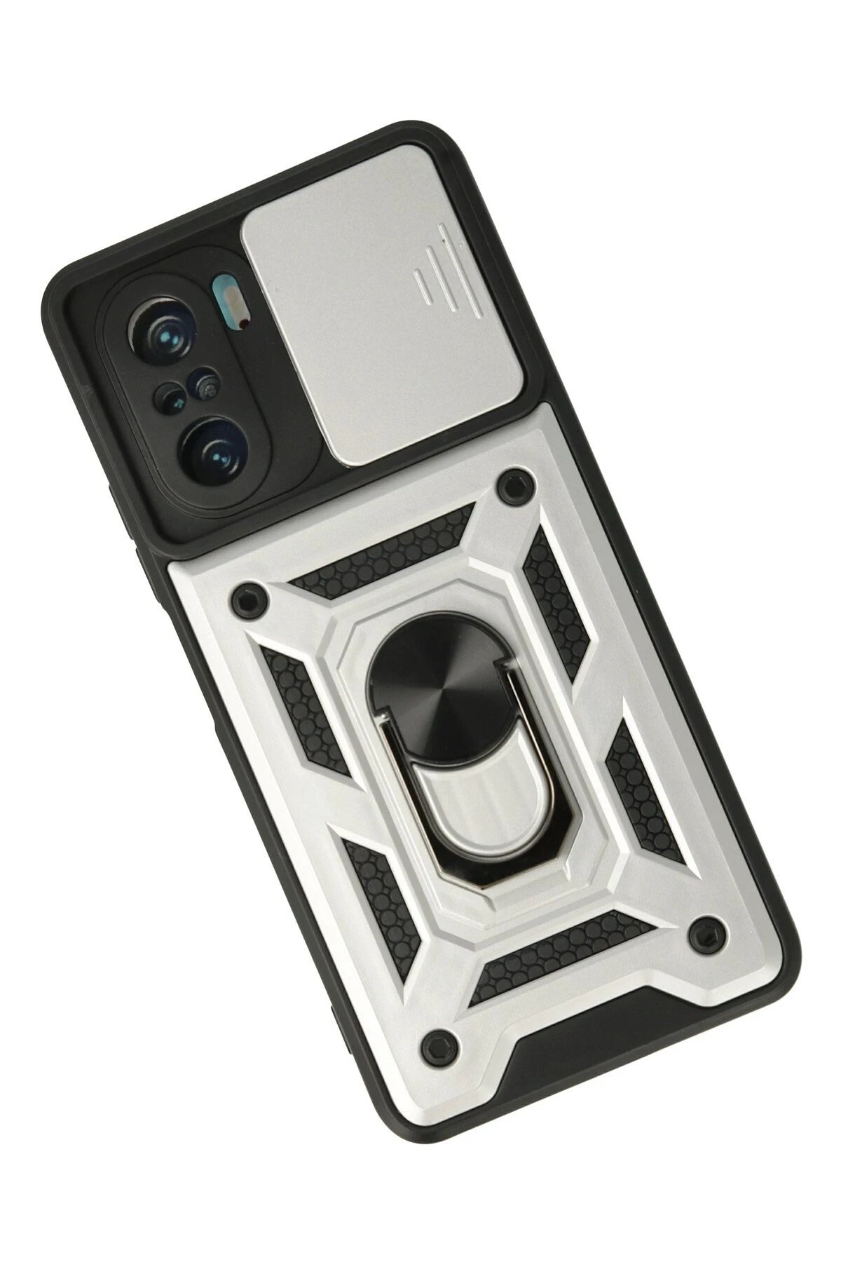 Newface Xiaomi Poco F3 Kılıf Pars Lens Yüzüklü Silikon - Gümüş