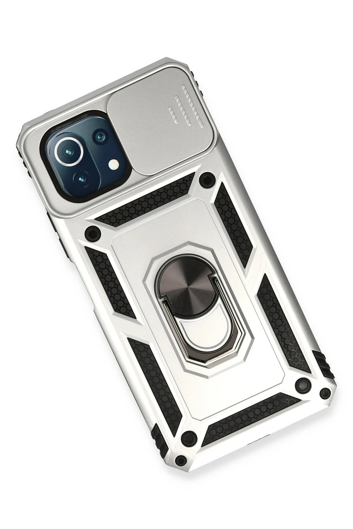 Newface Xiaomi Mİ 11 Lite Kılıf Pars Lens Yüzüklü Silikon - Gümüş