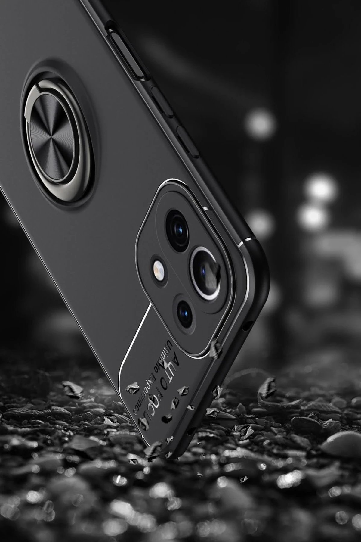 Newface Xiaomi Mİ 11 Lite Kılıf Range Yüzüklü Silikon - Siyah-Kırmızı