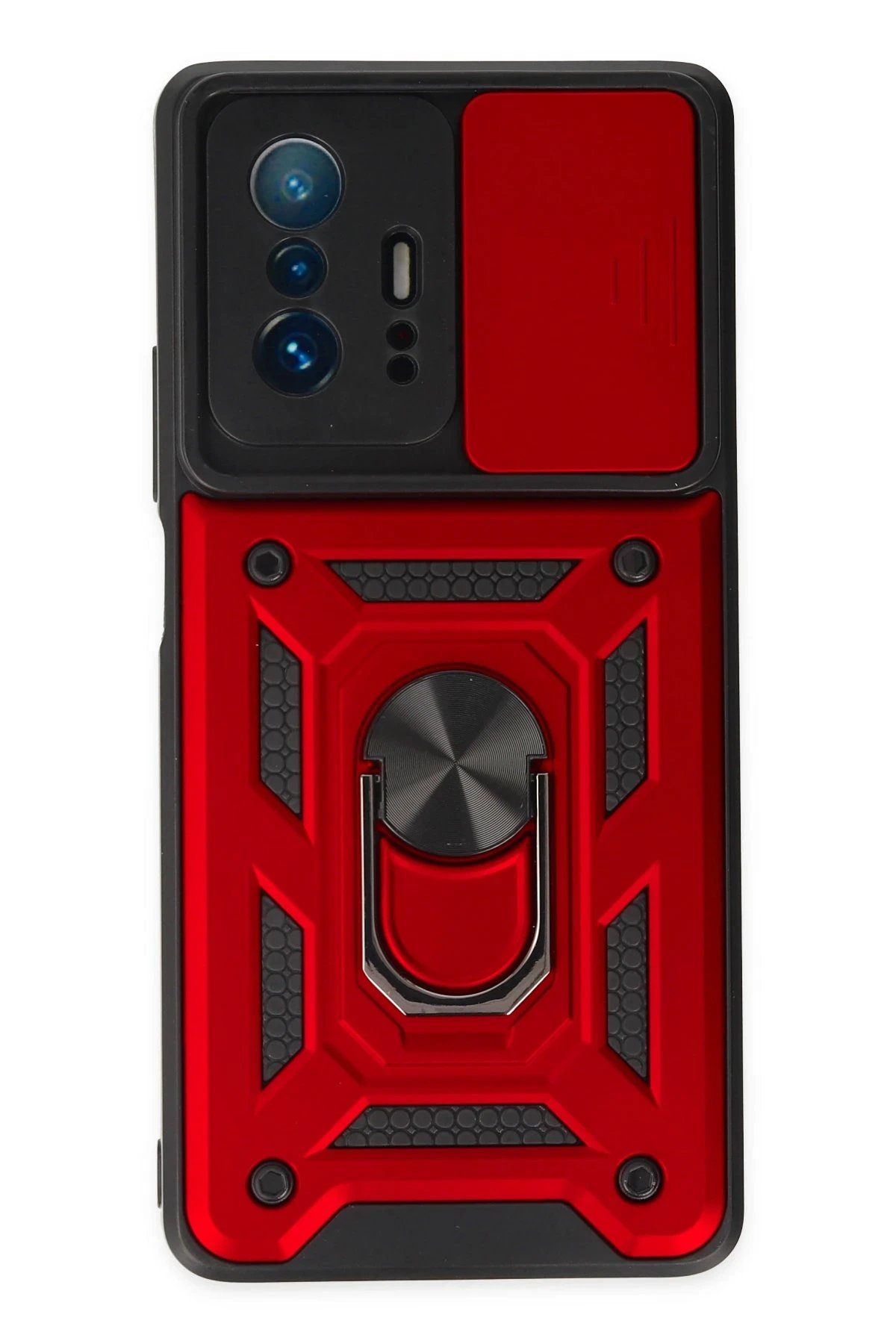 Newface Xiaomi Mi 11T Pro Kılıf Pars Lens Yüzüklü Silikon - Kırmızı