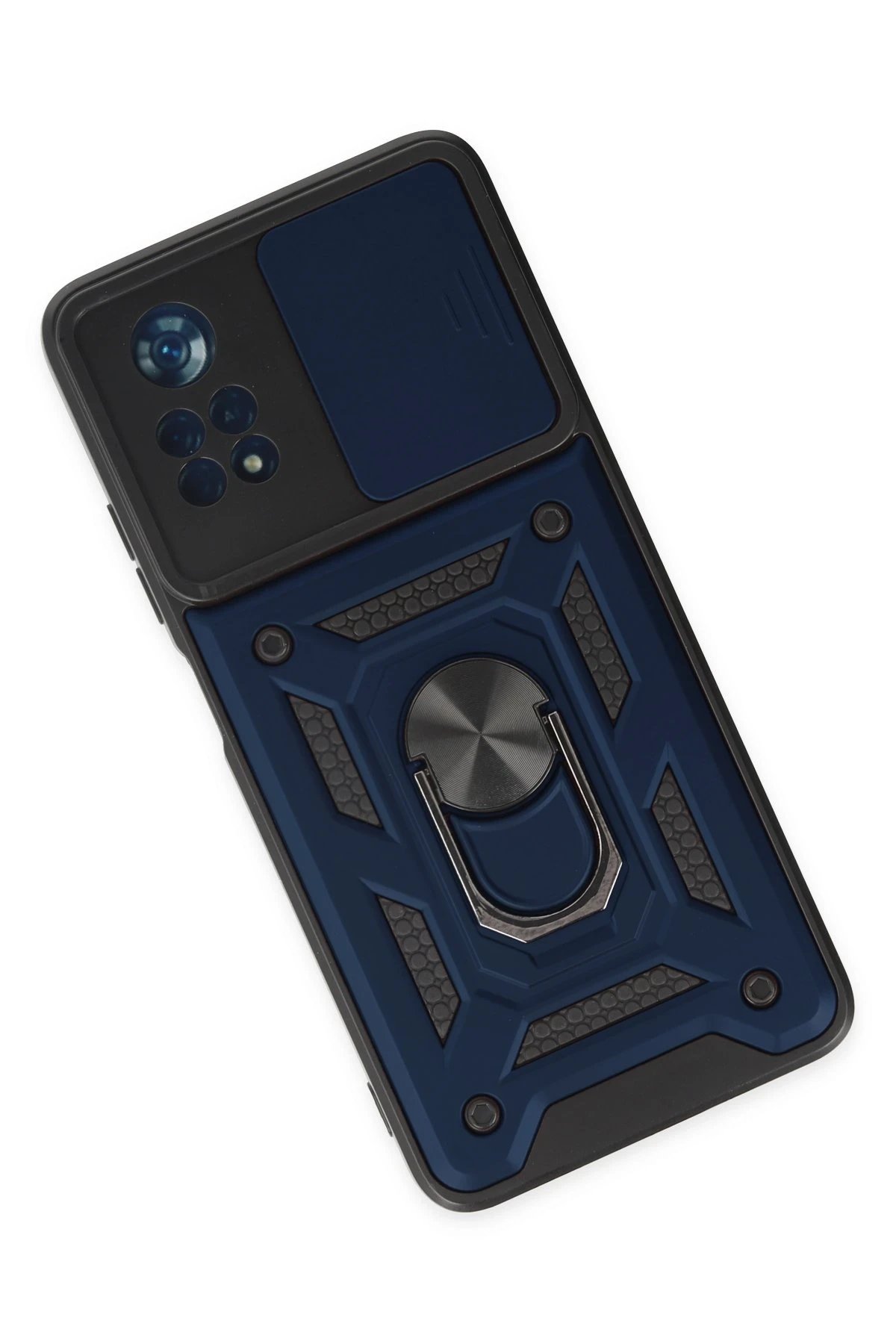 Newface Xiaomi Poco X4 Pro 5G Kılıf Pars Lens Yüzüklü Silikon - Lacivert