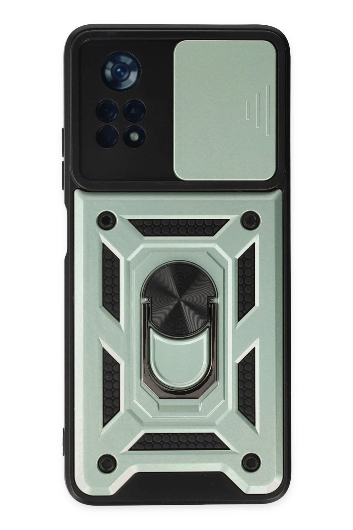 Newface Xiaomi Poco X4 Pro 5G Kılıf Pars Lens Yüzüklü Silikon - Yeşil