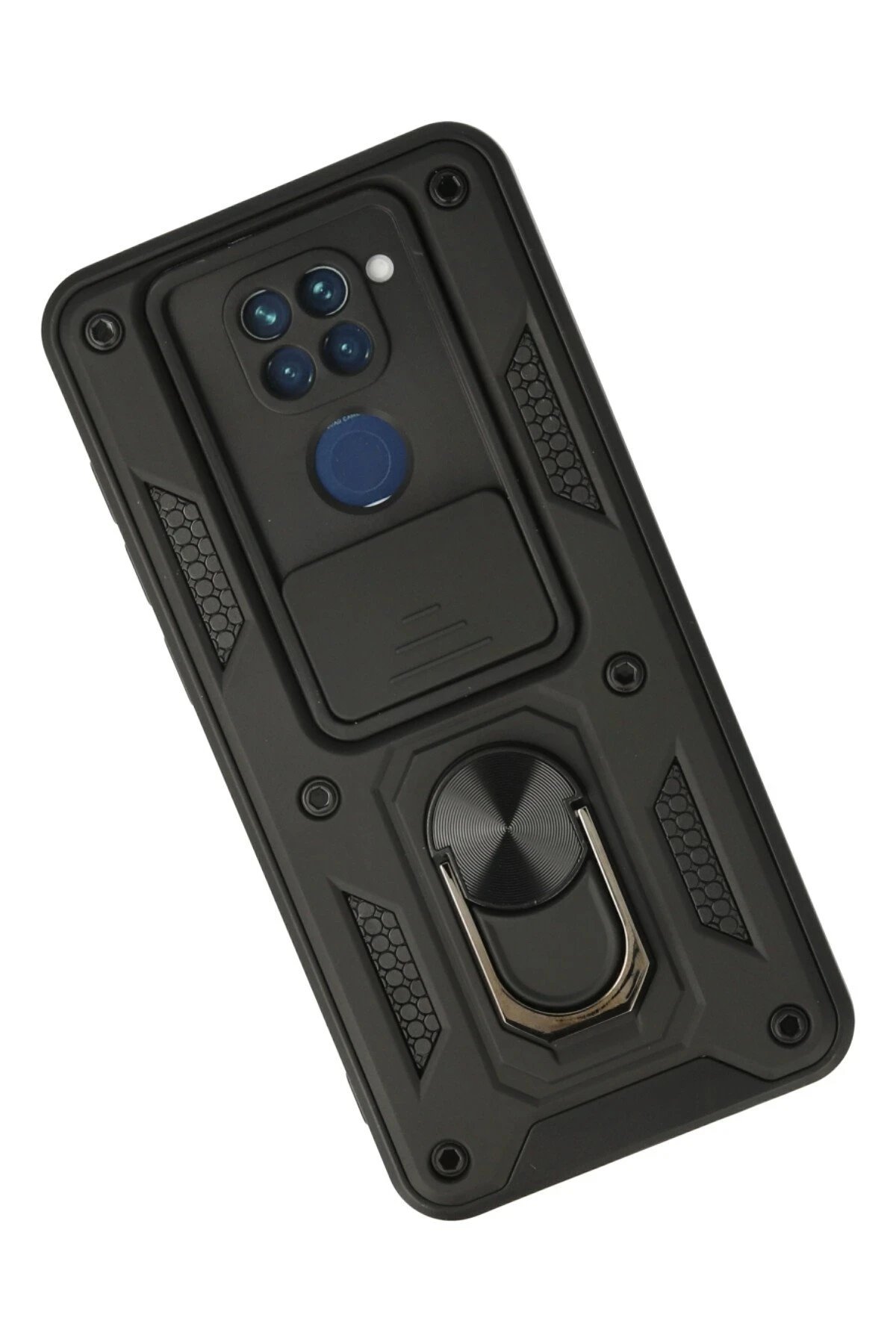 Newface Xiaomi Redmi Note 9 Kılıf Pars Lens Yüzüklü Silikon - Siyah