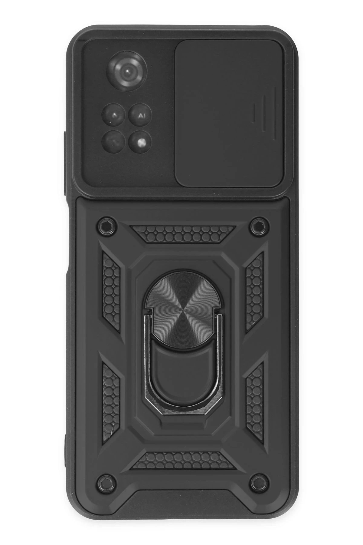 Newface Xiaomi Poco M4 Pro 4G Kılıf Pars Lens Yüzüklü Silikon - Siyah