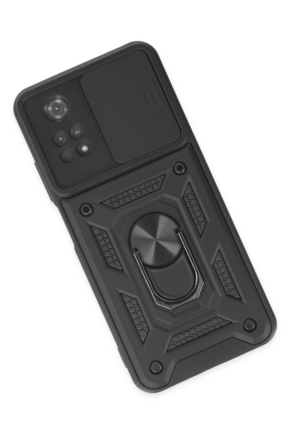 Newface Xiaomi Poco M4 Pro 4G Kılıf Pars Lens Yüzüklü Silikon - Siyah