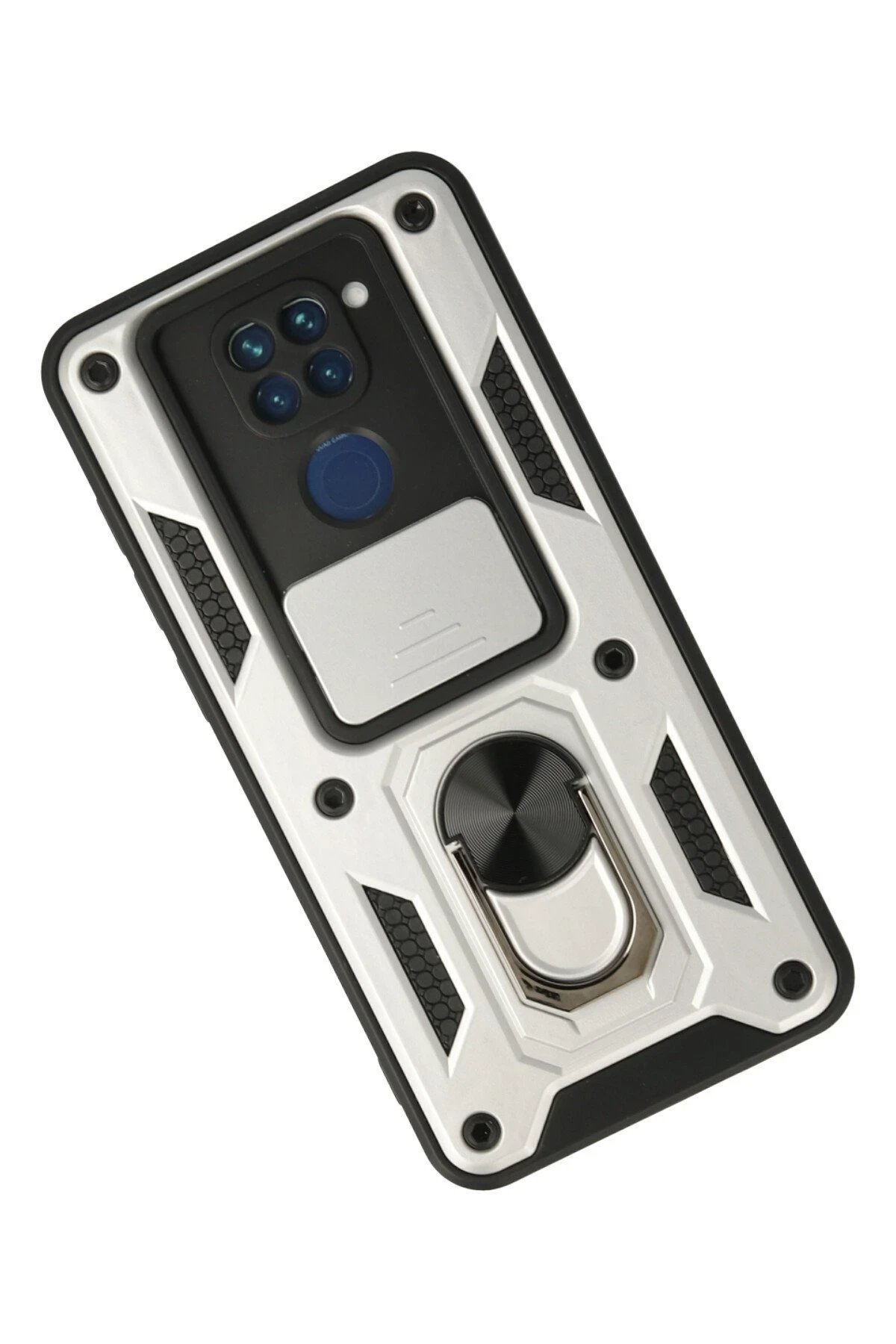 Newface Xiaomi Redmi Note 9 Kılıf Pars Lens Yüzüklü Silikon - Gümüş