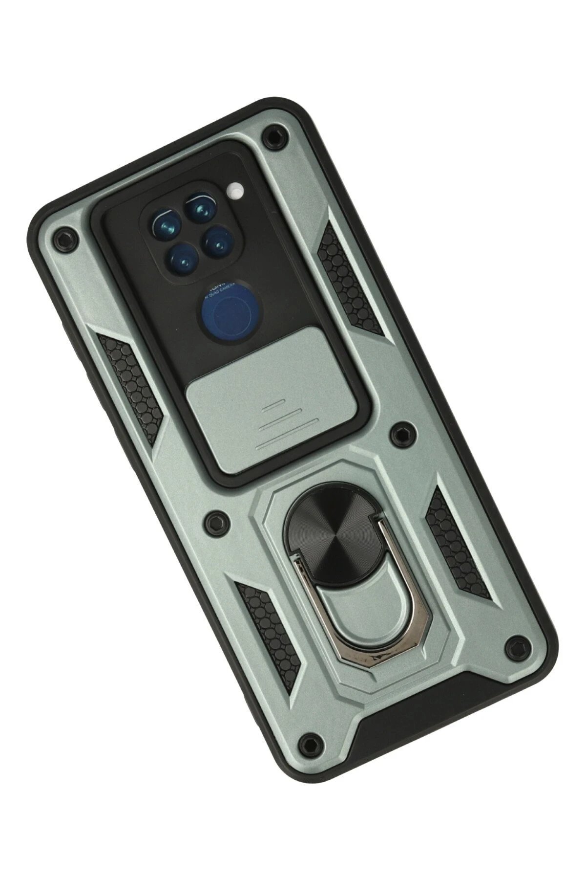 Newface Xiaomi Redmi Note 9 Kılıf Pars Lens Yüzüklü Silikon - Yeşil