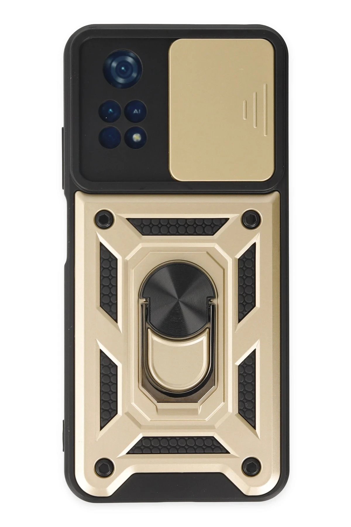 Newface Xiaomi Poco M4 Pro 4G Kılıf Pars Lens Yüzüklü Silikon - Gold