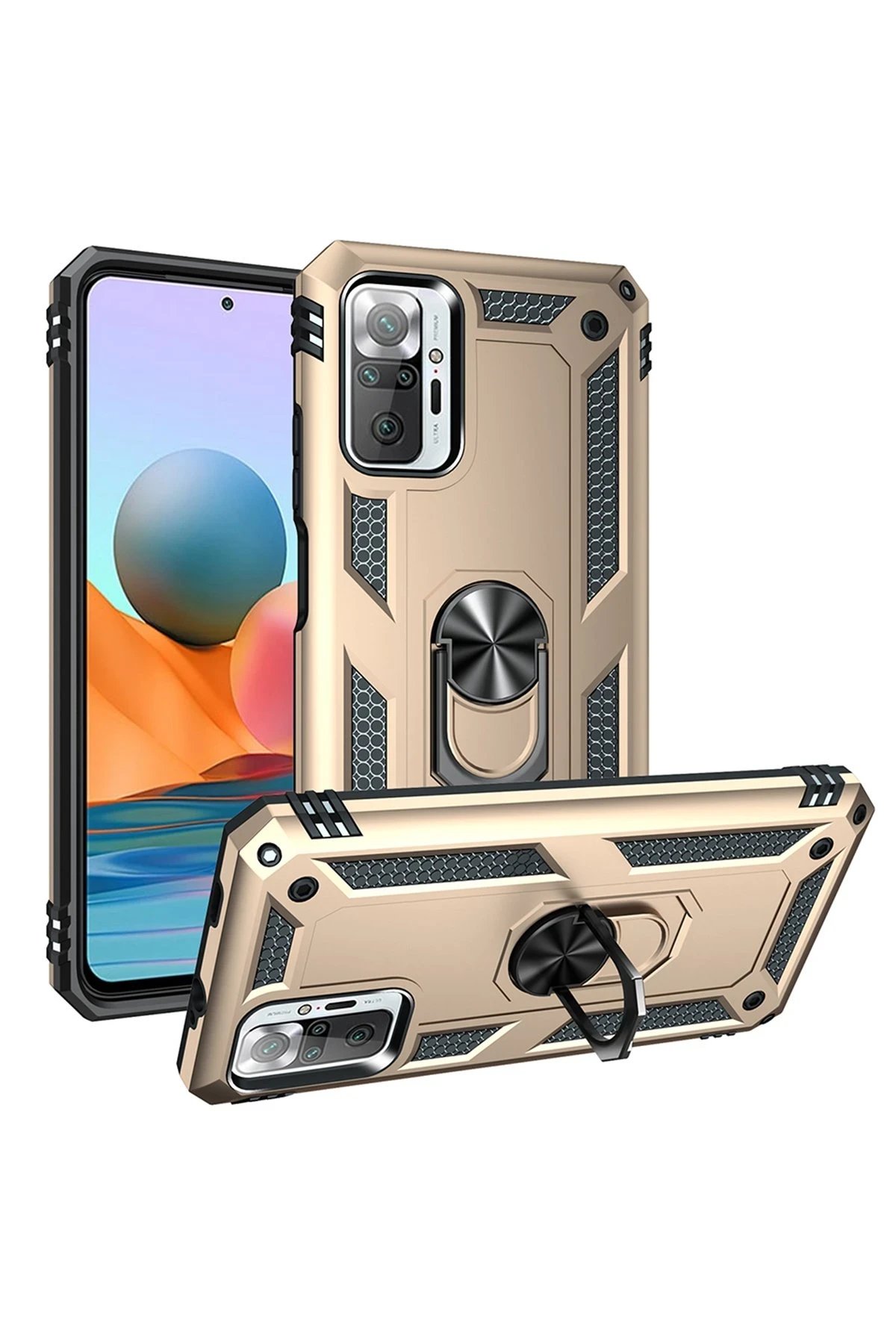 Newface Xiaomi Redmi Note 10 Pro Kılıf Sofya Yüzüklü Silikon Kapak - Gold