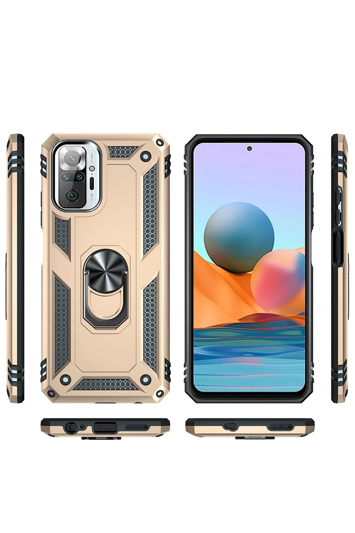 Newface Xiaomi Redmi Note 10 Pro Kılıf Sofya Yüzüklü Silikon Kapak - Gold