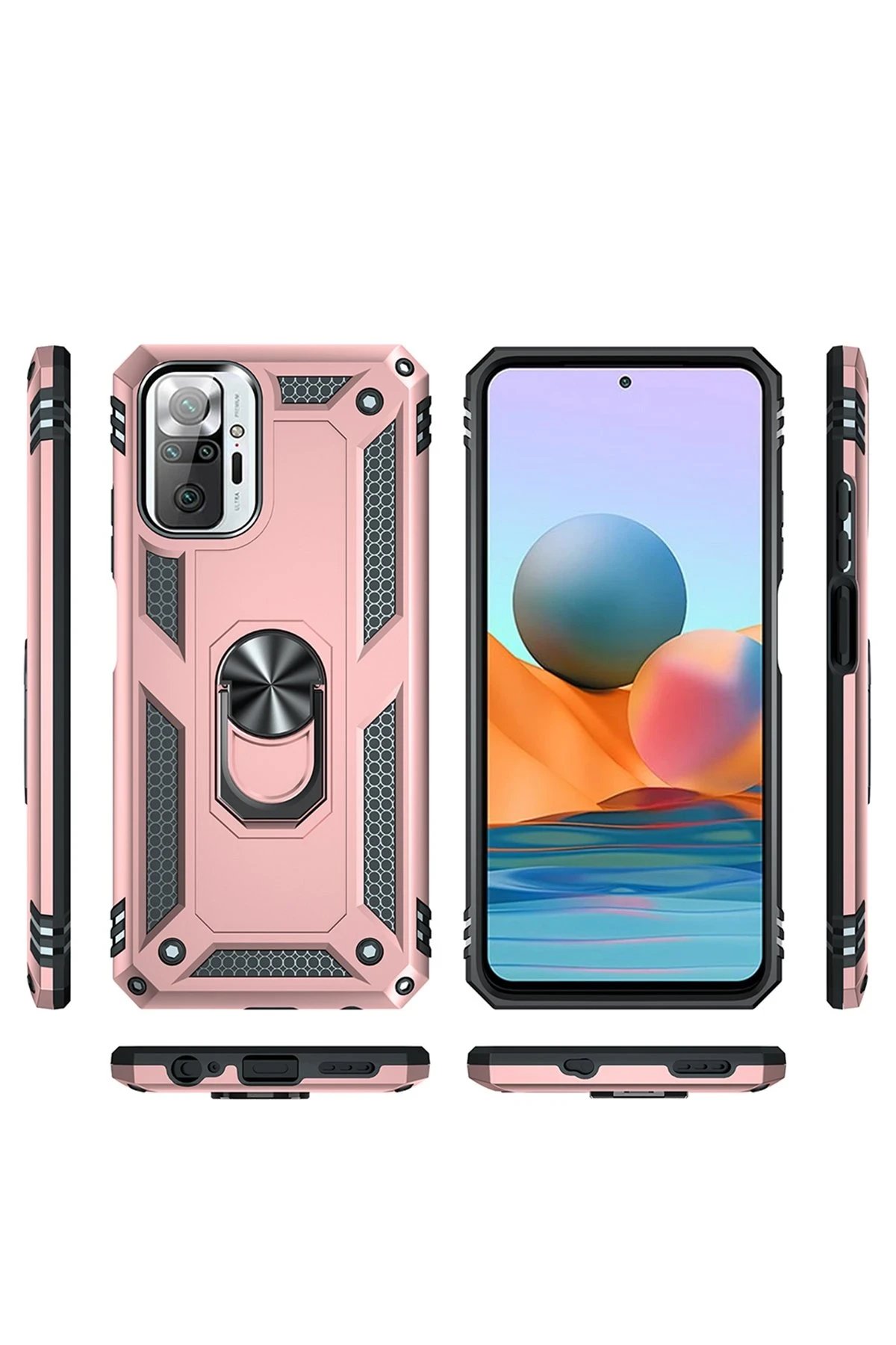 Newface Xiaomi Redmi Note 10 Pro Kılıf Sofya Yüzüklü Silikon Kapak - Rose