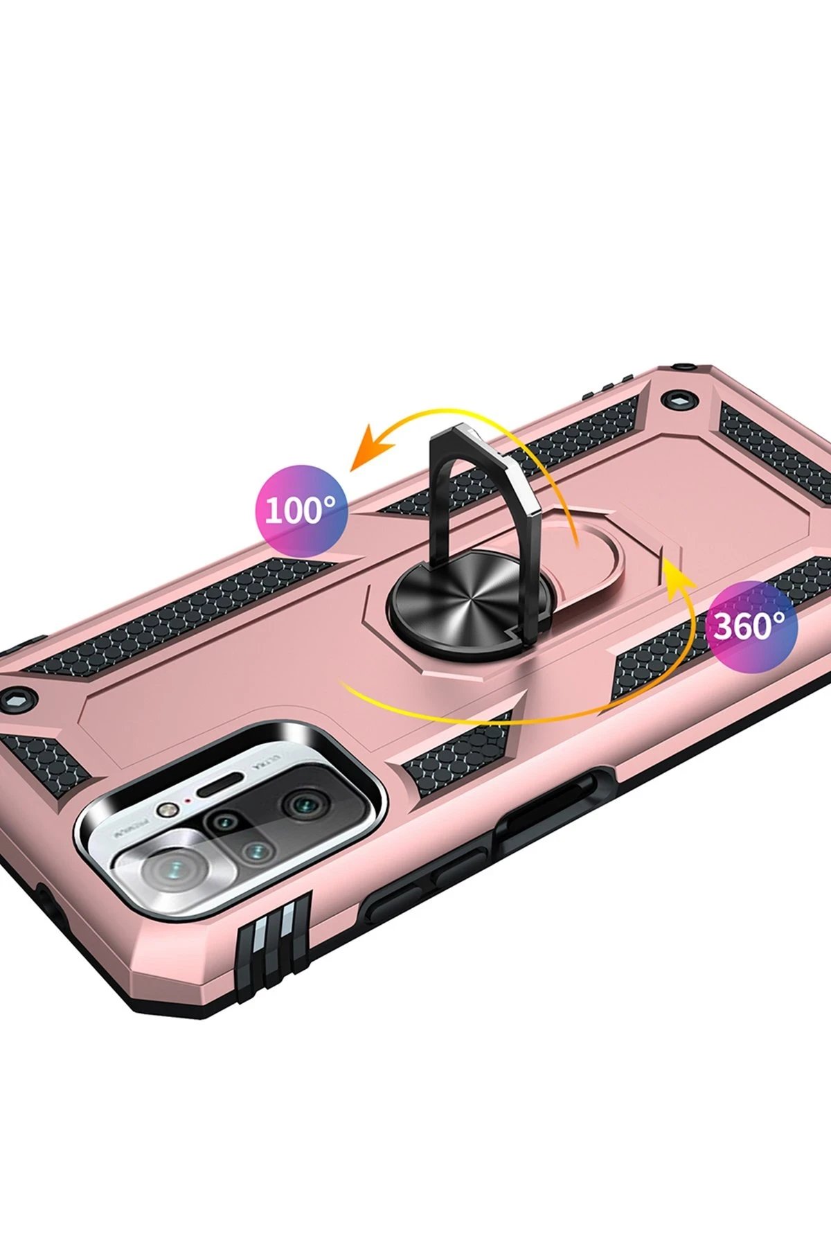 Newface Xiaomi Redmi Note 10 Pro Kılıf Sofya Yüzüklü Silikon Kapak - Rose