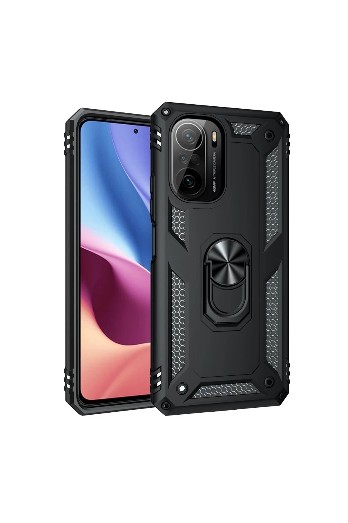 Newface Xiaomi Poco F3 Kılıf Sofya Yüzüklü Silikon Kapak - Siyah