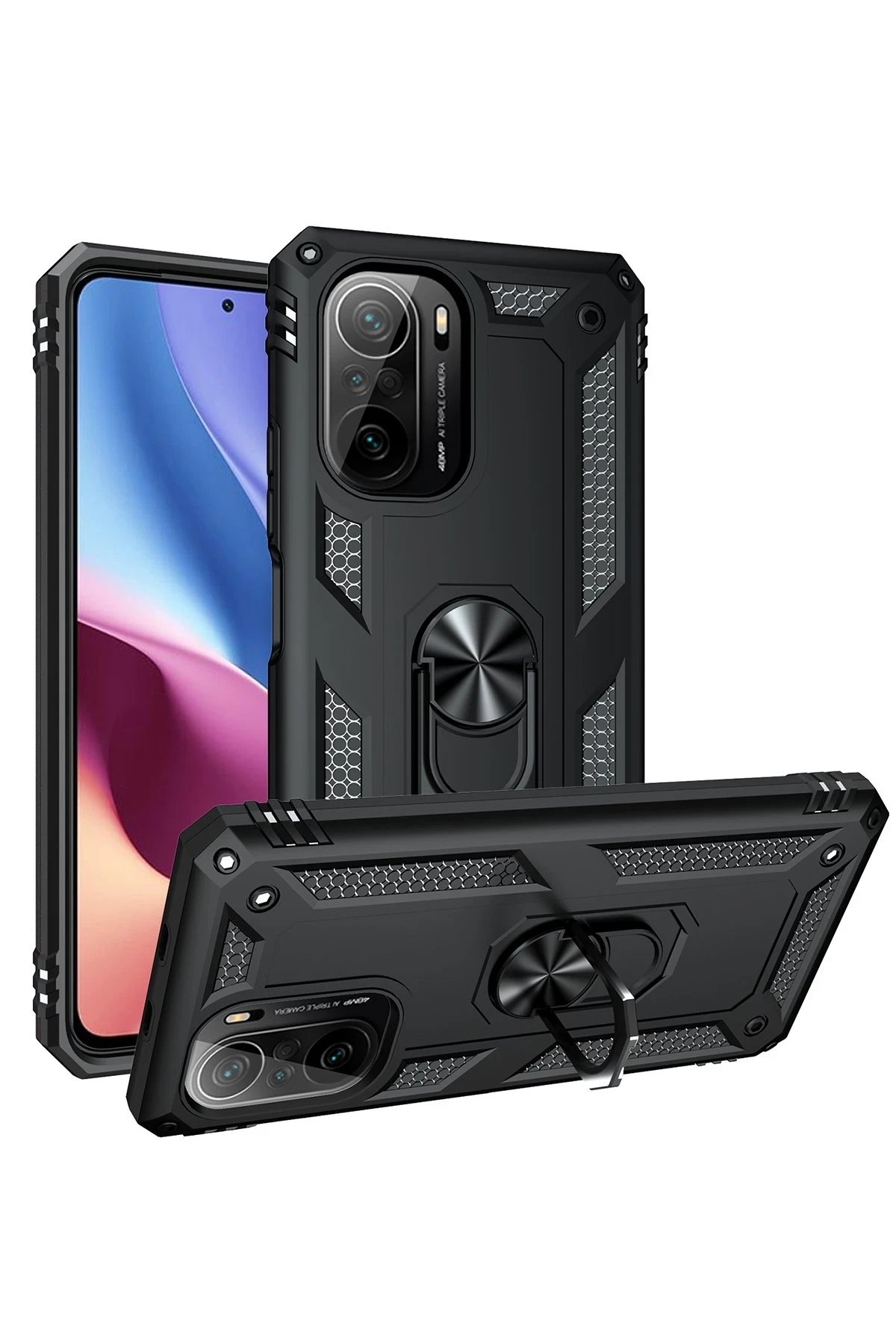 Newface Xiaomi Poco F3 Kılıf Sofya Yüzüklü Silikon Kapak - Siyah