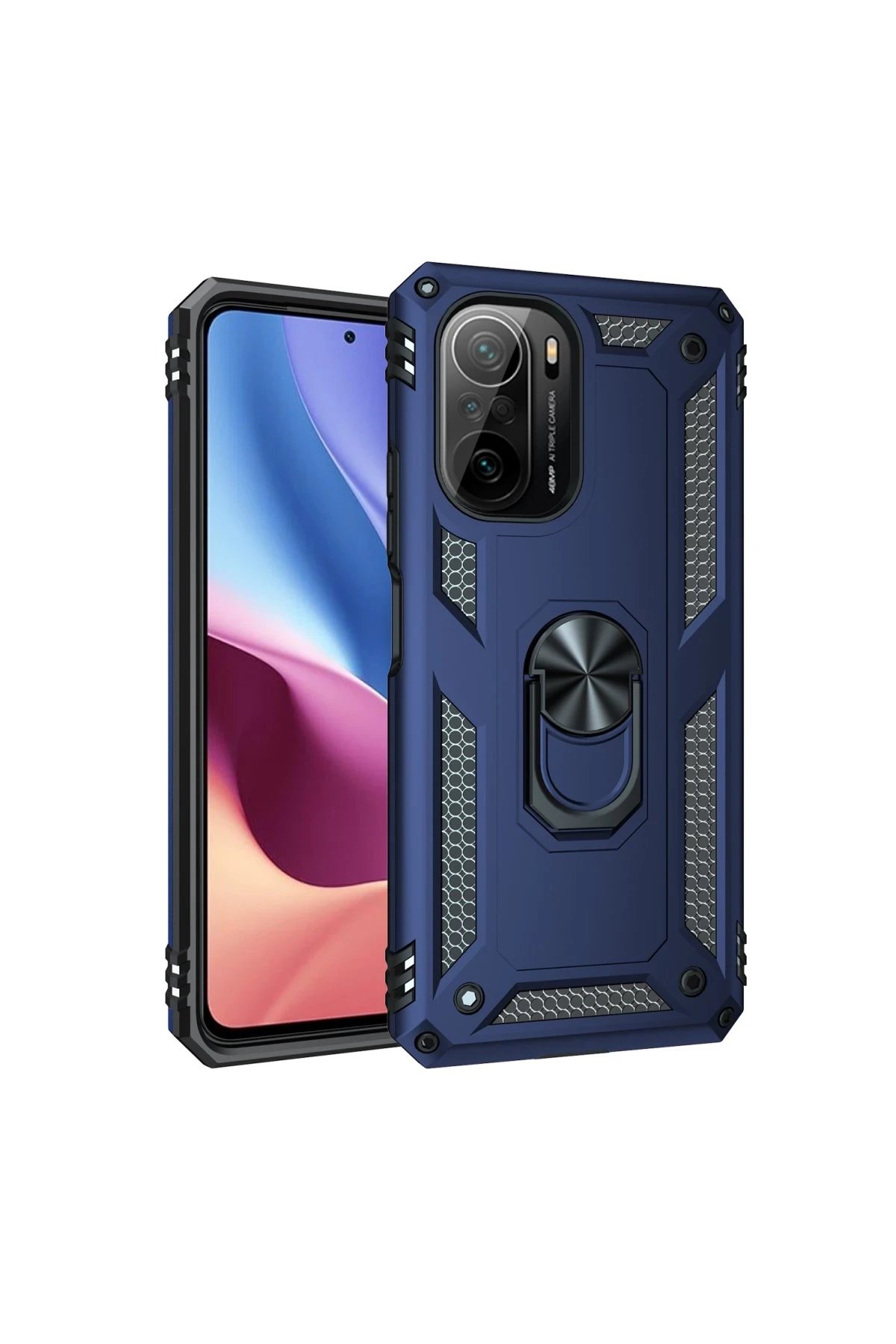 Newface Xiaomi Poco F3 Kılıf Sofya Yüzüklü Silikon Kapak - Lacivert