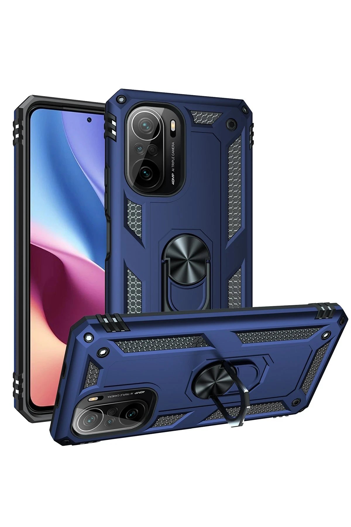 Newface Xiaomi Poco F3 Kılıf Sofya Yüzüklü Silikon Kapak - Lacivert