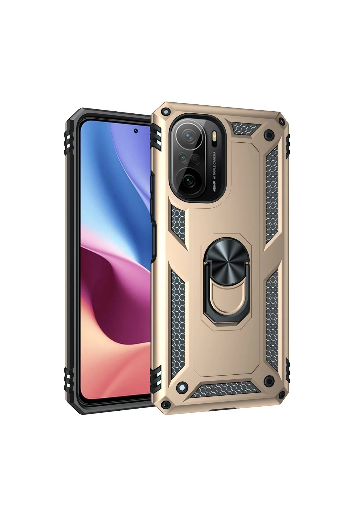 Newface Xiaomi Poco F3 Kılıf Sofya Yüzüklü Silikon Kapak - Gold