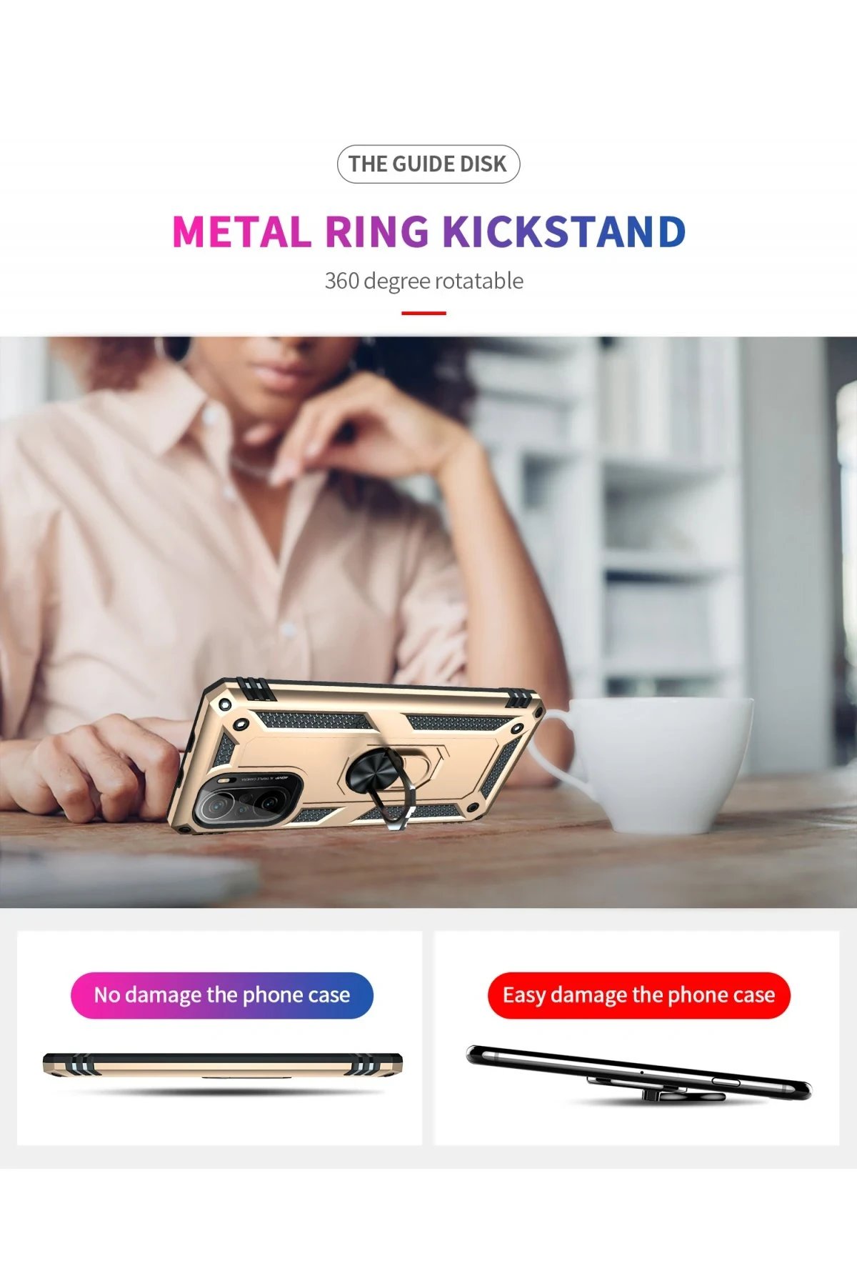 Newface Xiaomi Poco F3 Kılıf Sofya Yüzüklü Silikon Kapak - Gold