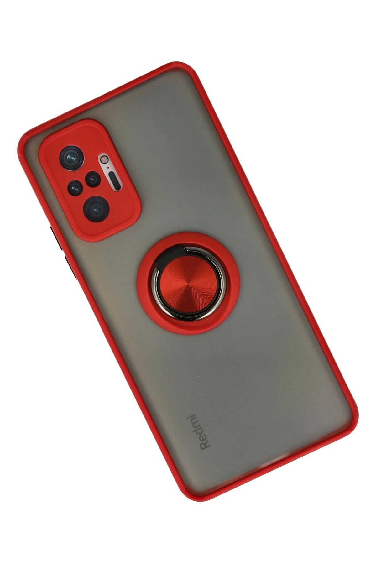 Newface Xiaomi Redmi Note 10 Pro Kılıf Montreal Yüzüklü Silikon Kapak - Kırmızı