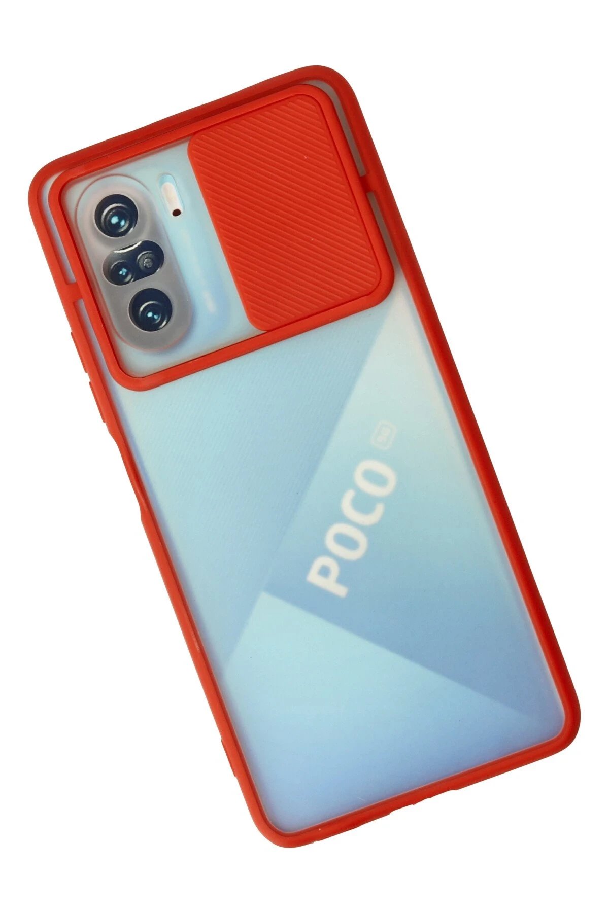 Newface Xiaomi Poco F3 Kılıf Palm Buzlu Kamera Sürgülü Silikon - Kırmızı