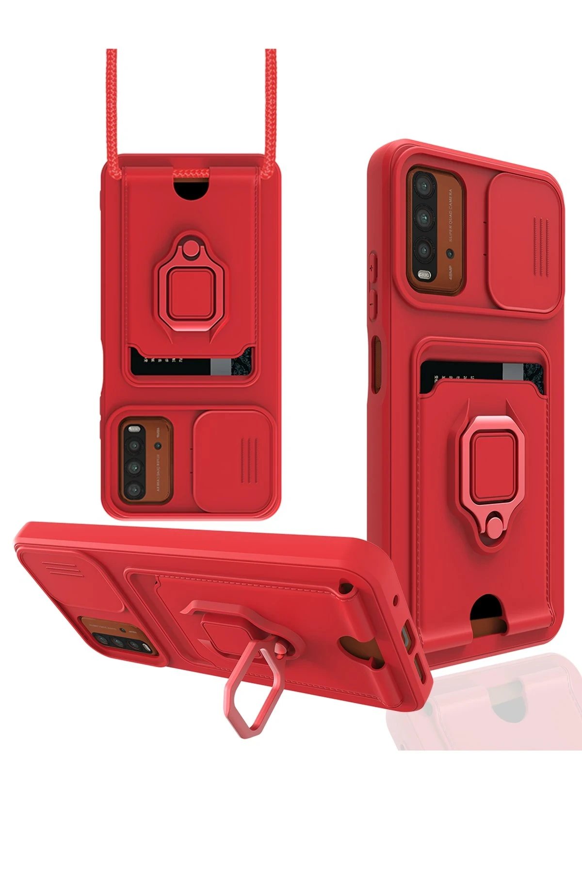 Newface Xiaomi Redmi 9T Kılıf Zuma Kartvizitli Yüzüklü Silikon - Kırmızı