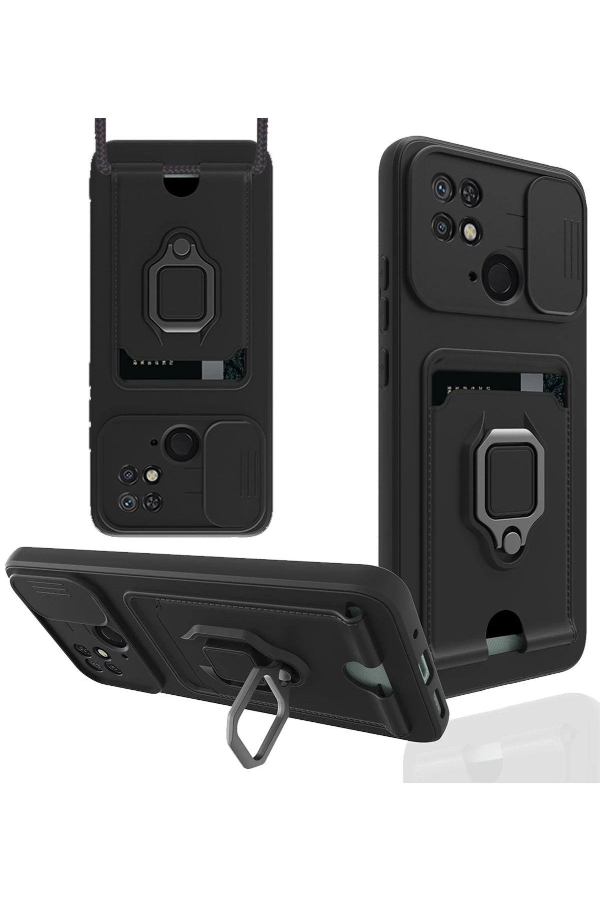 Newface Xiaomi Redmi 10C Kılıf Zuma Kartvizitli Yüzüklü Silikon - Siyah