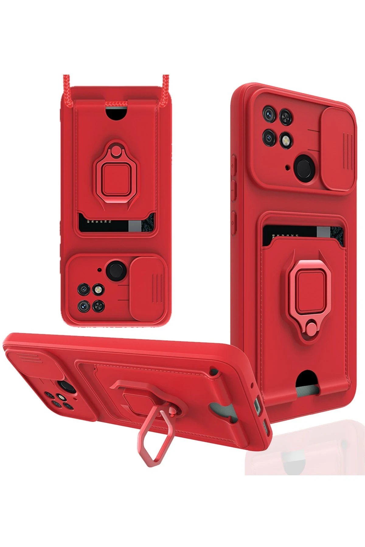 Newface Xiaomi Redmi 10C Kılıf Zuma Kartvizitli Yüzüklü Silikon - Kırmızı