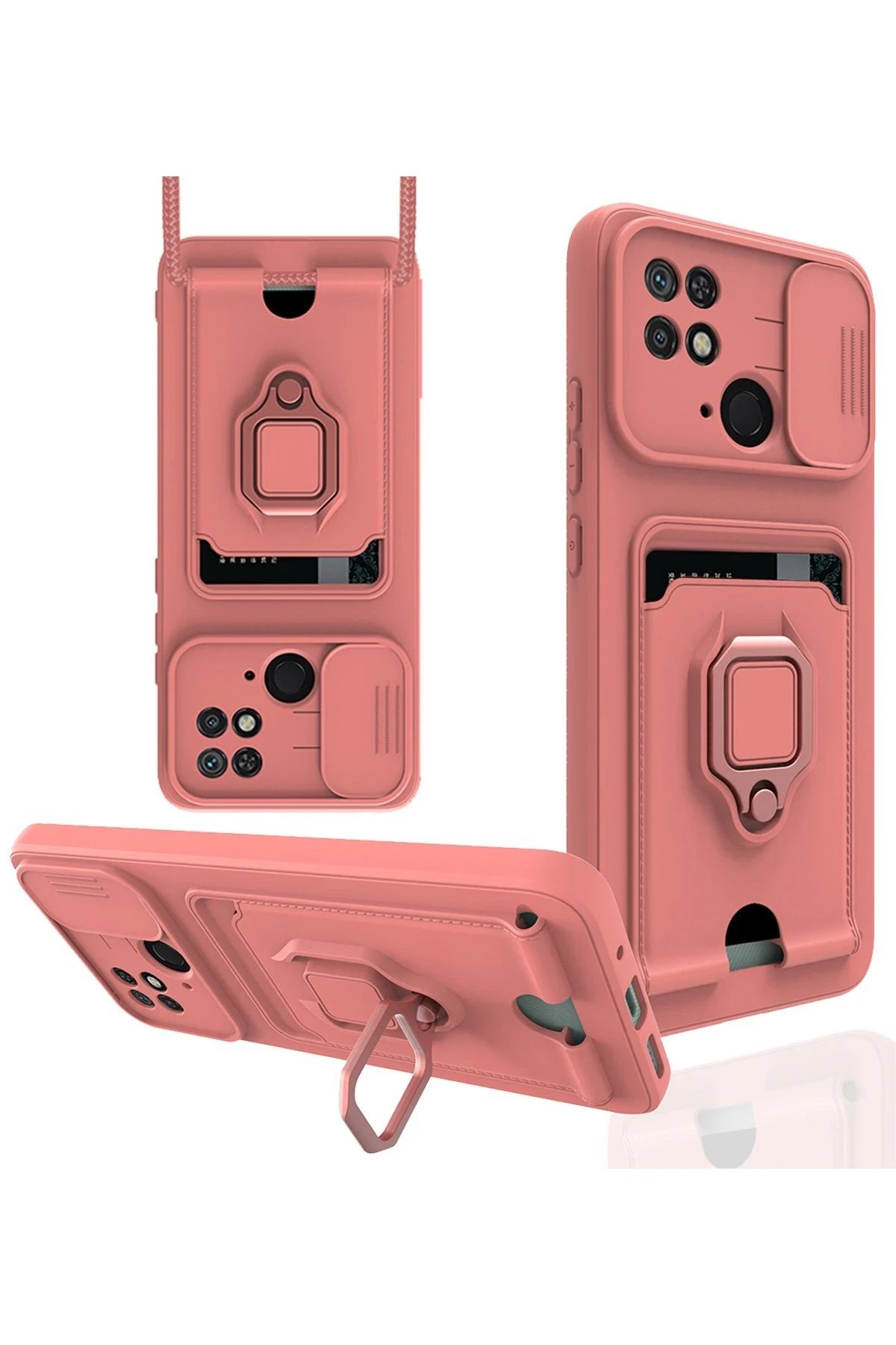 Newface Xiaomi Redmi 10C Kılıf Zuma Kartvizitli Yüzüklü Silikon - Pembe