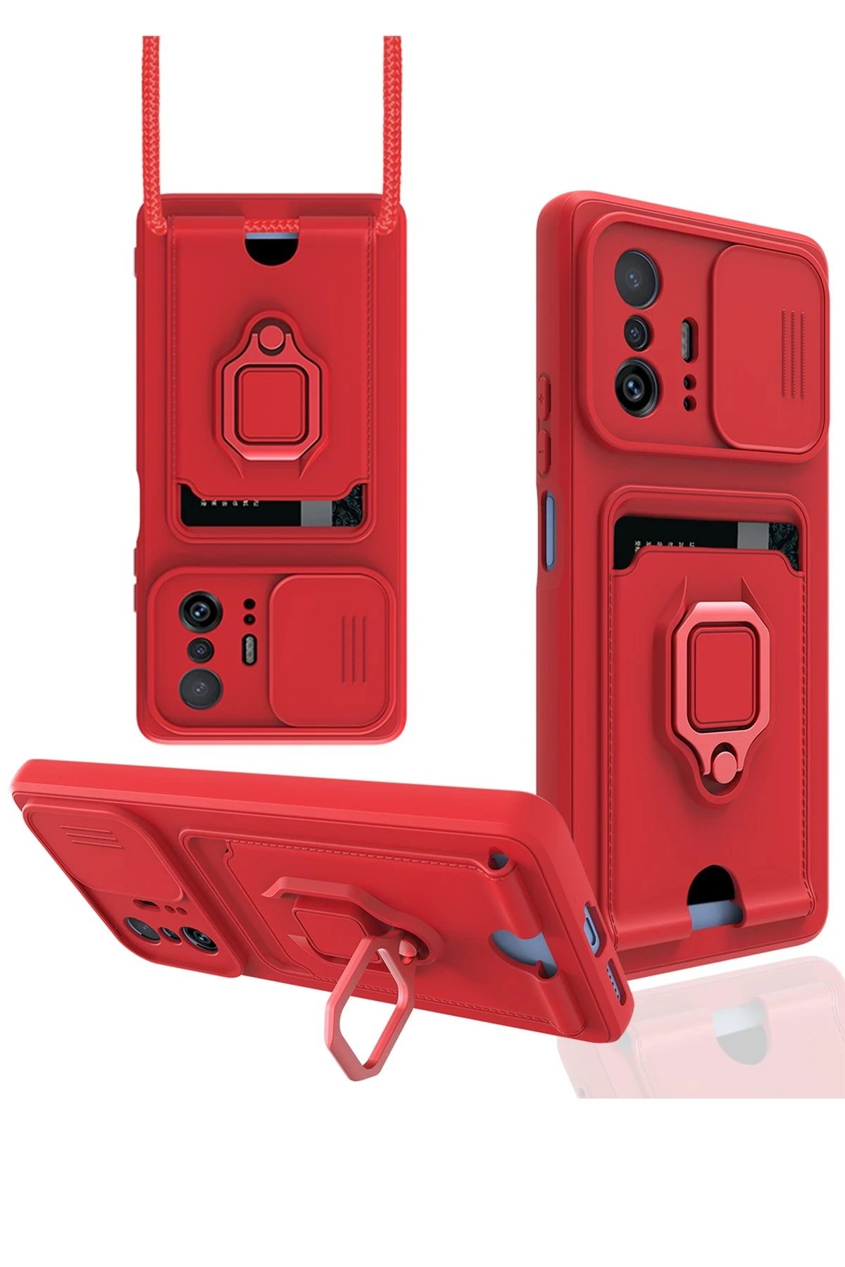 Newface Xiaomi Mi 11T Pro Kılıf Zuma Kartvizitli Yüzüklü Silikon - Kırmızı